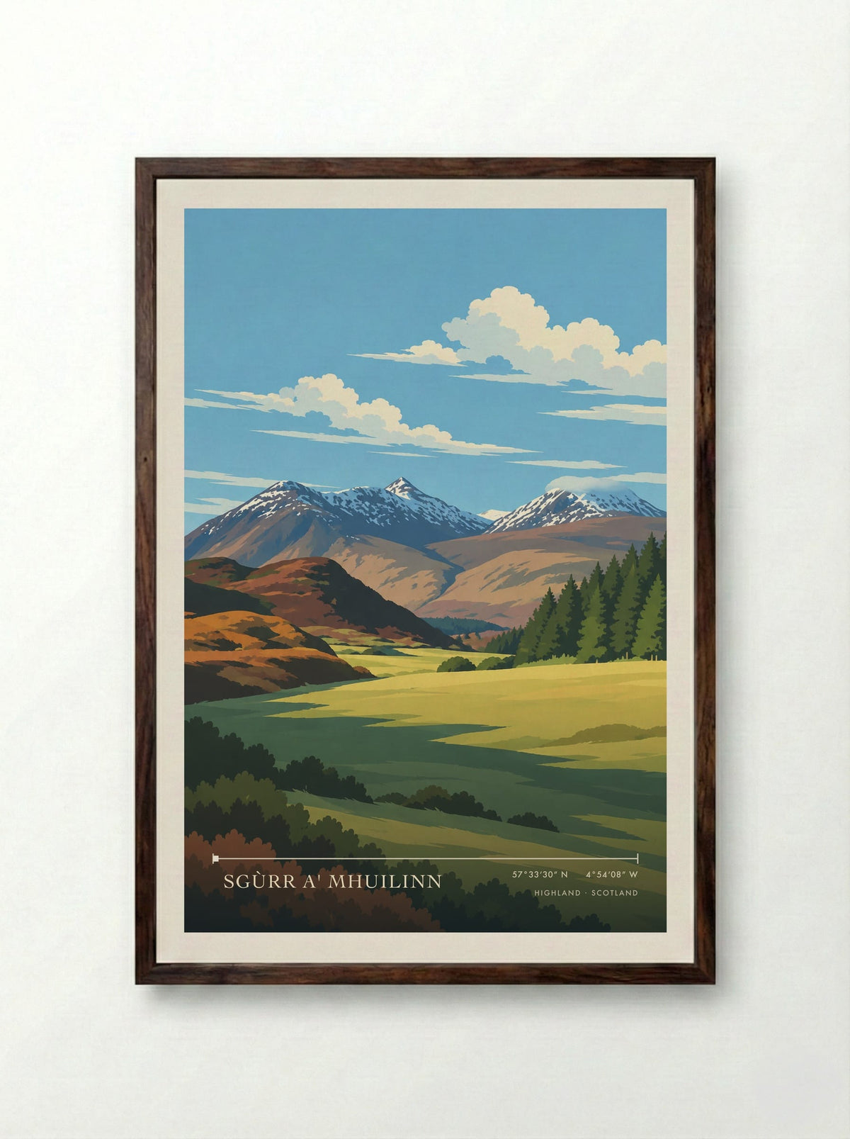 Sgùrr a' Mhuilinn, Highland | Travel Poster - Framed Print Dark Wood