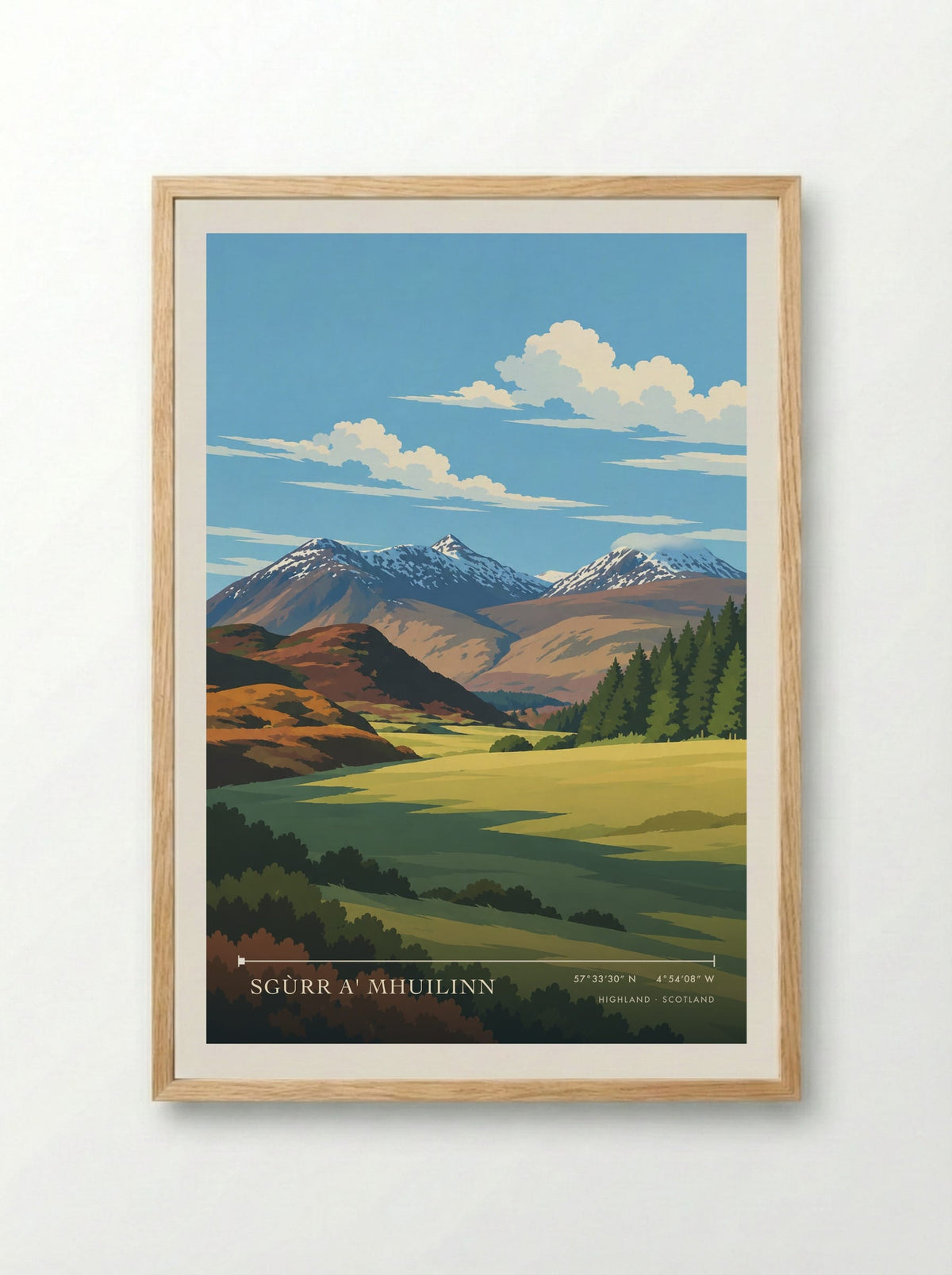 Sgùrr a' Mhuilinn, Highland | Travel Poster - Framed Print Wood