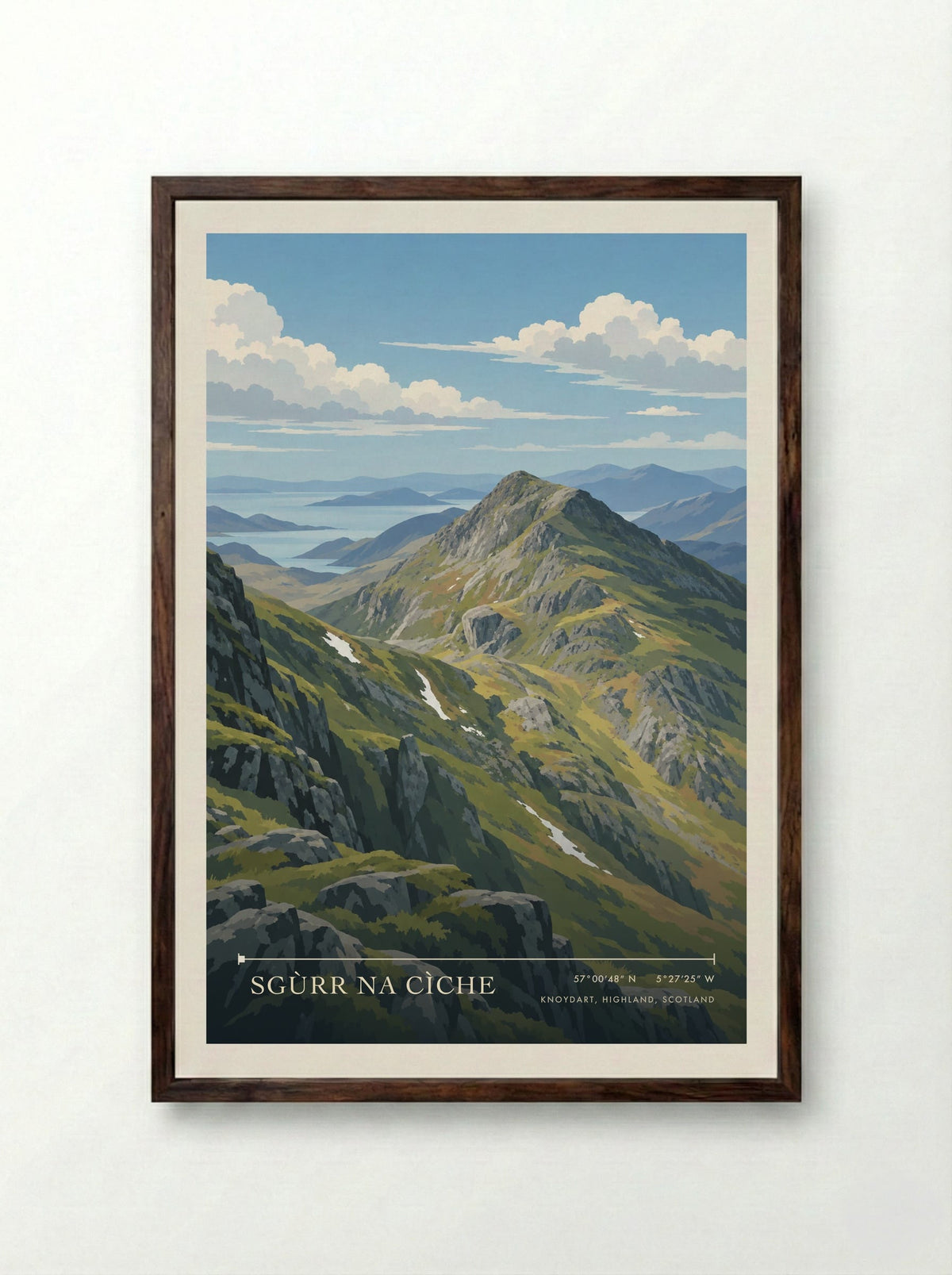 Sgùrr na Cìche, Knoydart, Highland, Scotland | Travel Poster - Framed Print Dark Wood
