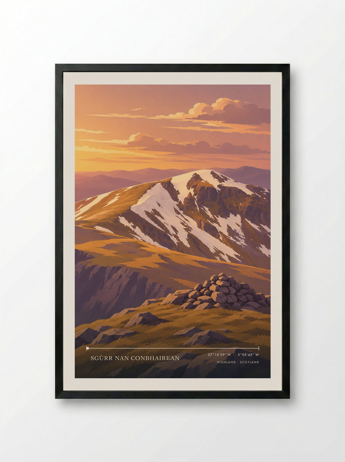 Sgùrr nan Conbhairean, Highland | Travel Poster - Framed Print Black