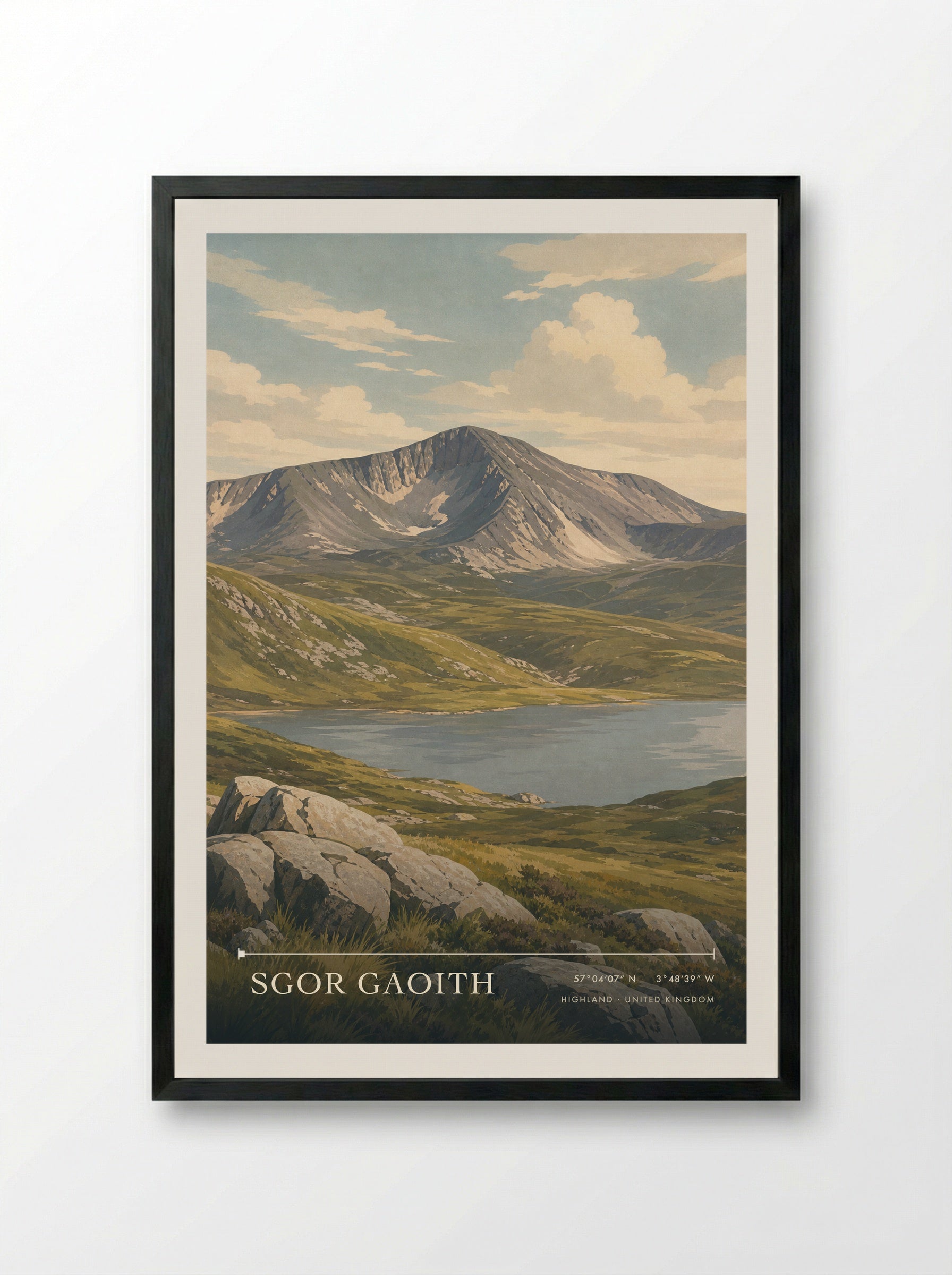 Sgor Gaoith Highland United Kingdom Travel Poster - Framed Print Black