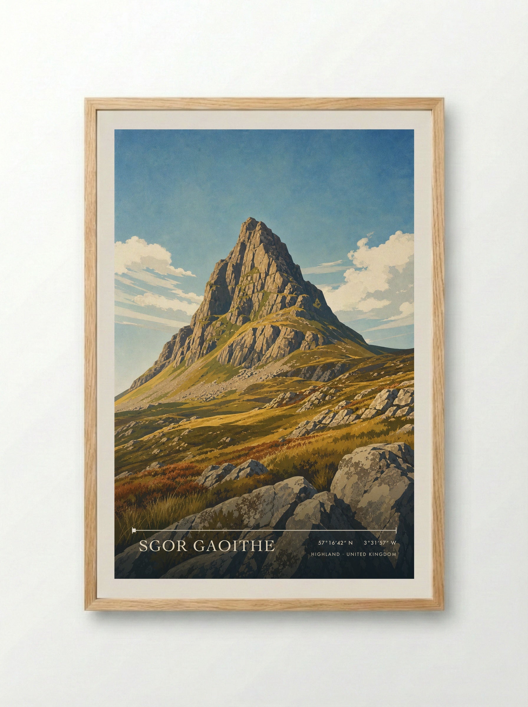 Sgor Gaoithe Highland United Kingdom Travel Poster - Framed Print Wood