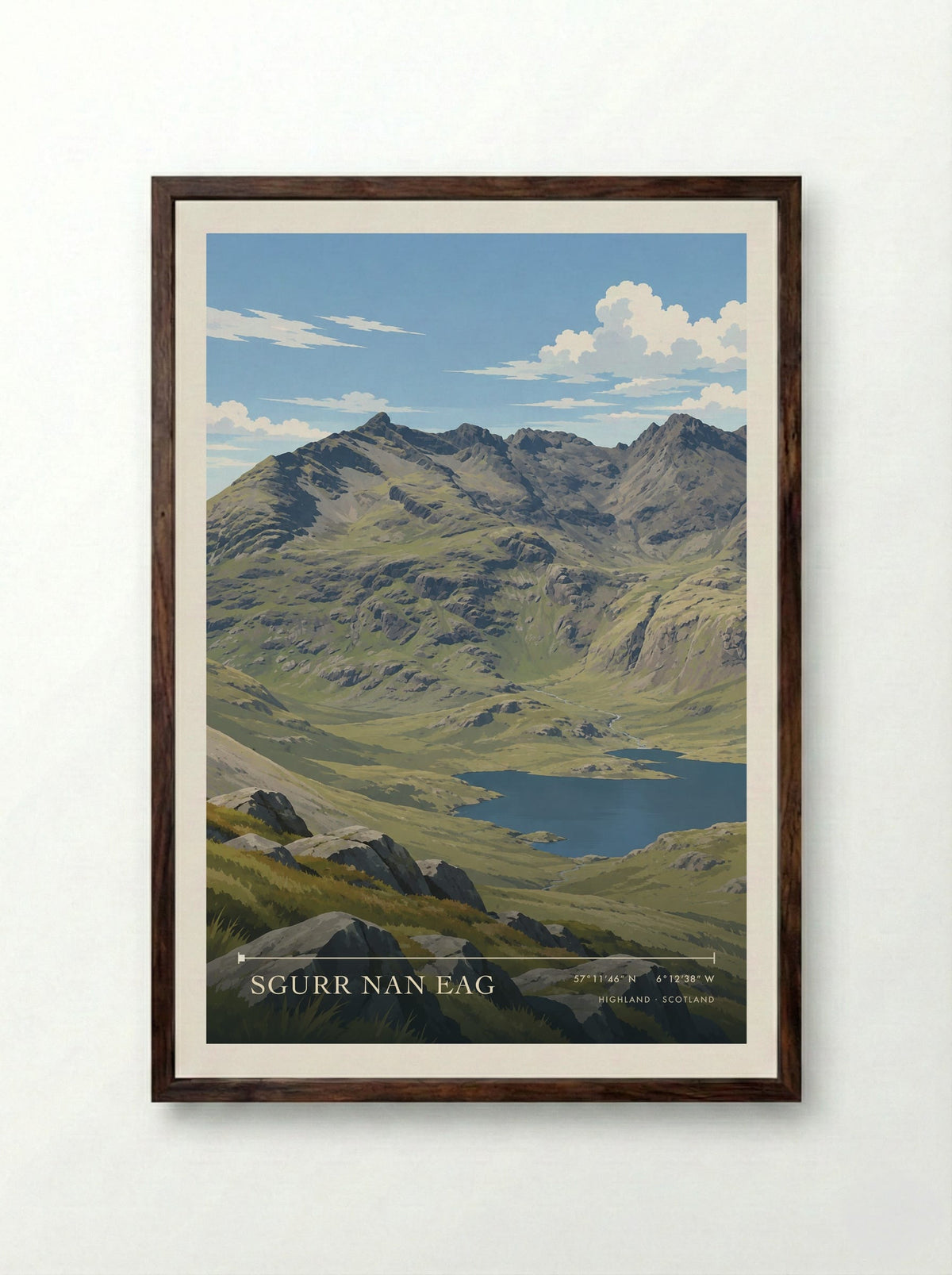 Sgurr nan Eag, Highland | Travel Poster - Framed Print Dark Wood
