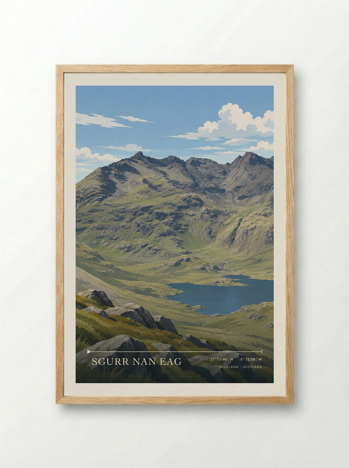 Sgurr nan Eag, Highland | Travel Poster - Framed Print Wood