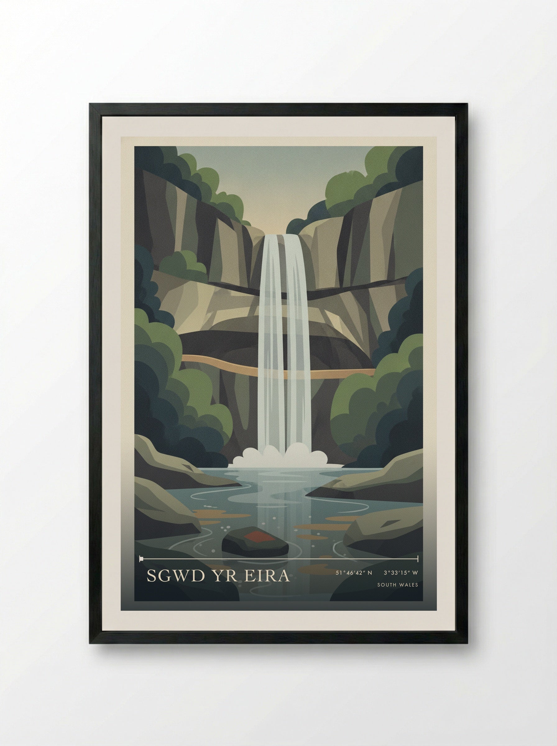 Sgwd Yr Eira South Wales Wales Travel Poster - Framed Print Black