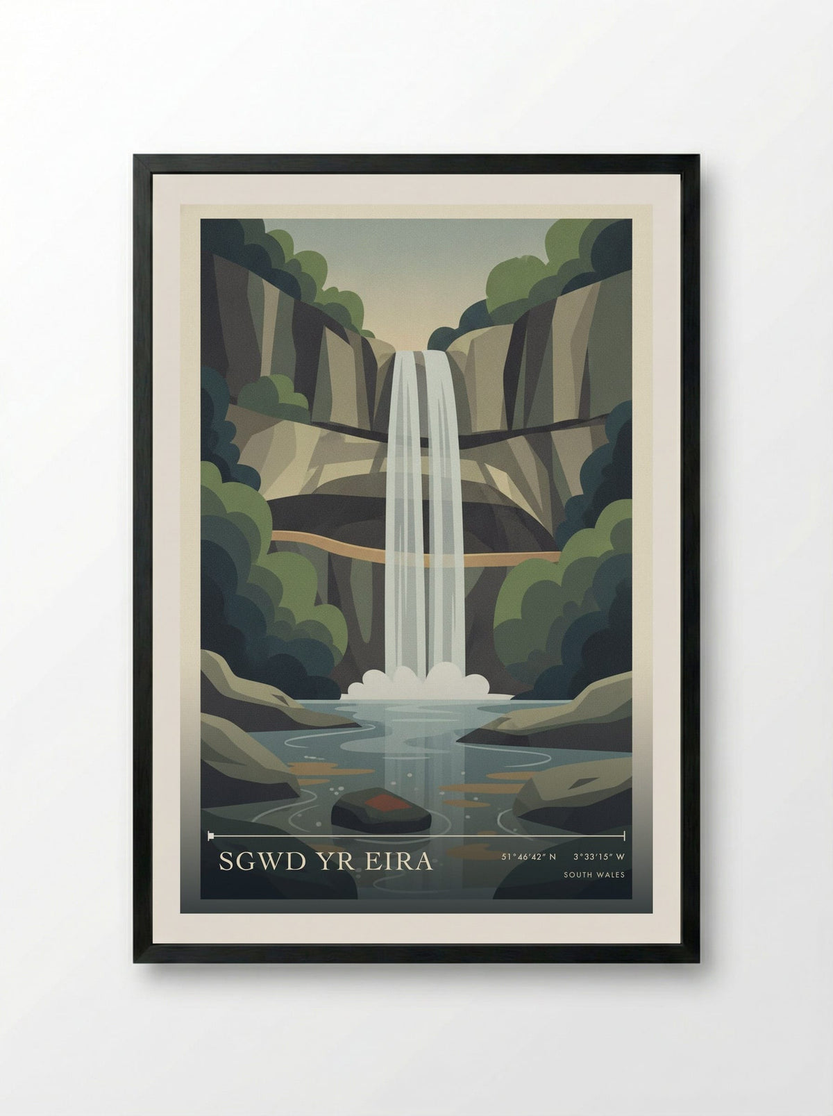 Sgwd Yr Eira South Wales Wales Travel Poster - Framed Print Black