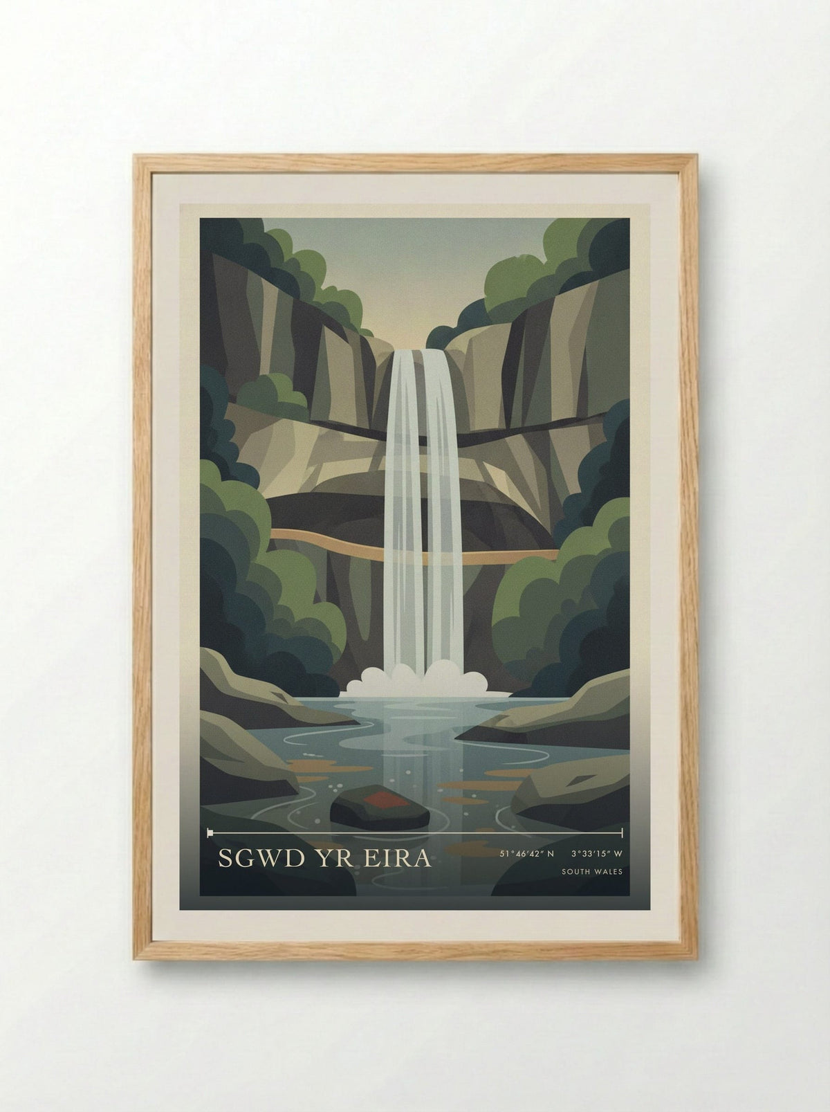 Sgwd Yr Eira South Wales Wales Travel Poster - Framed Print Wood