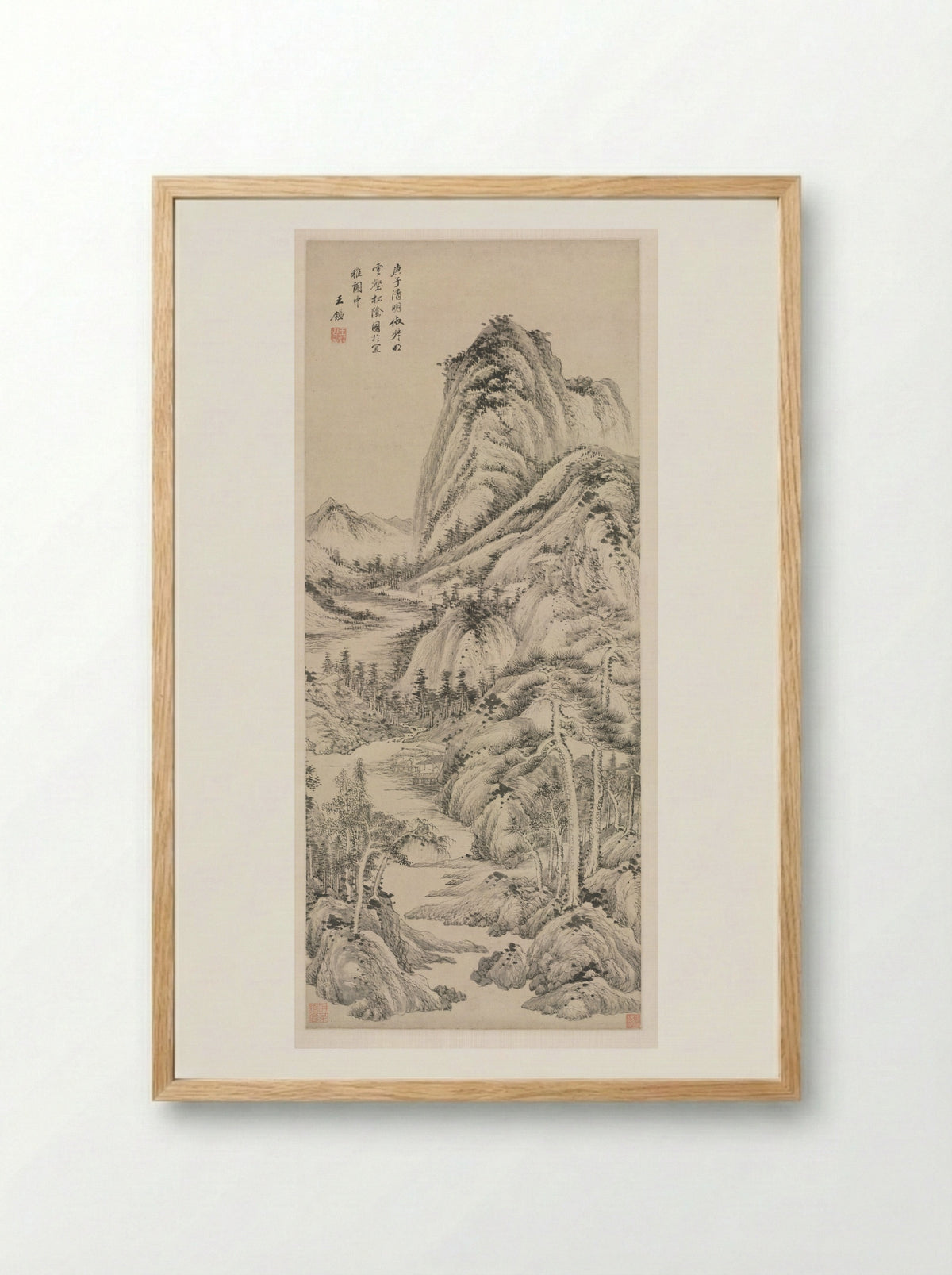 Shade of Pines in a Cloudy Valley - Wang Jian - Framed Print Wood