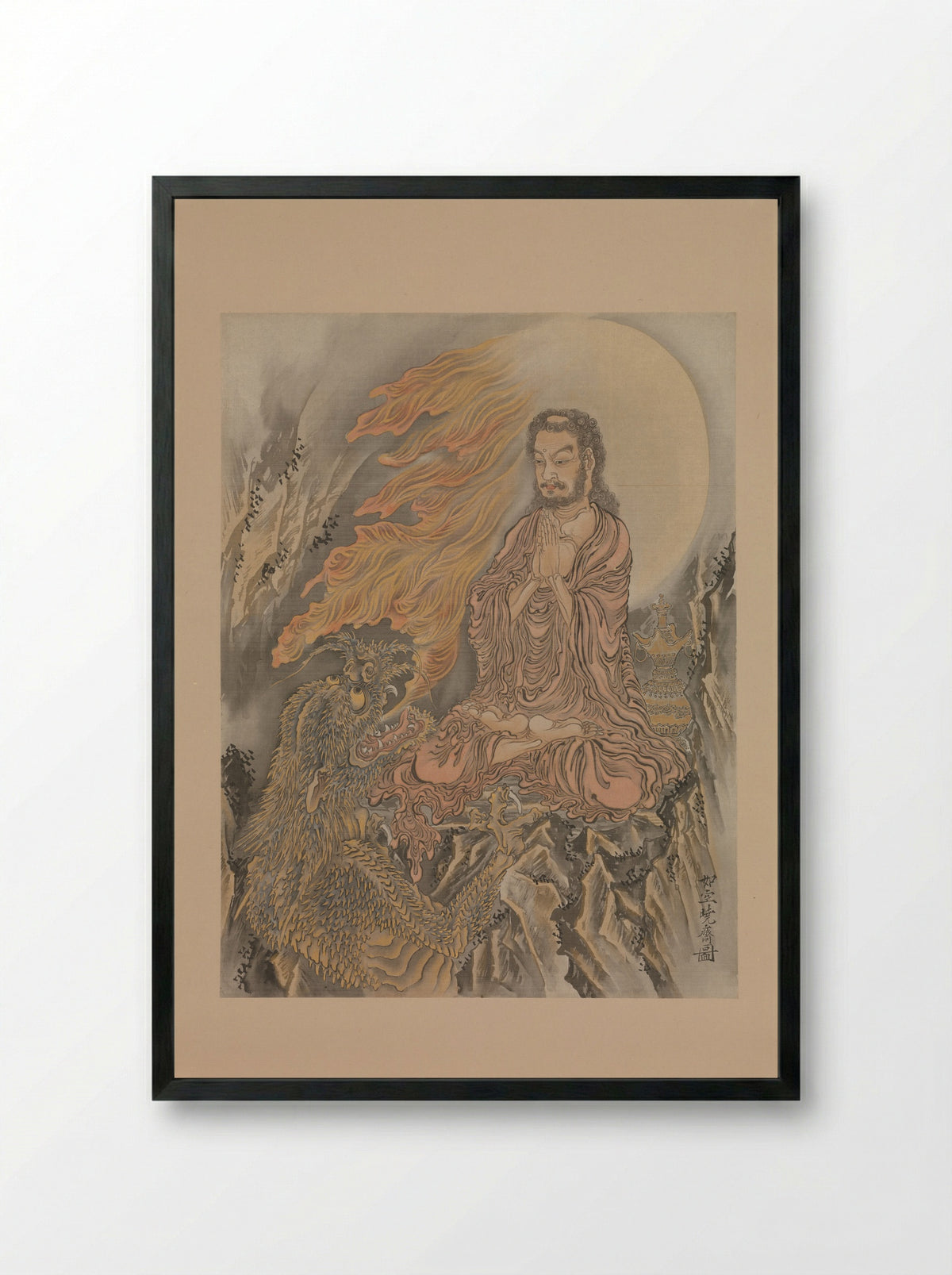 Shakyamuni Subjugating Demons - Kawanabe Kyōsai - Framed Print Black