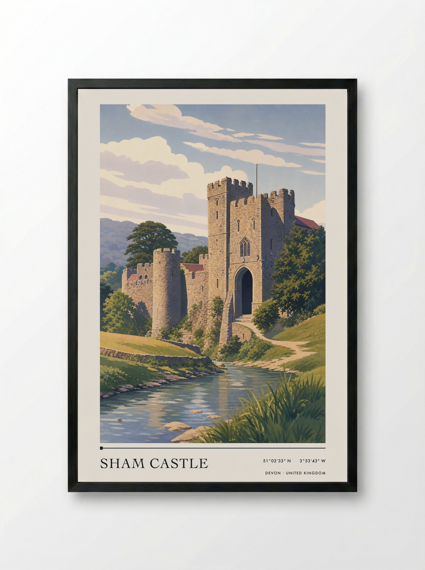 Sham Castle Devon United Kingdom Travel Poster - Framed Print Black