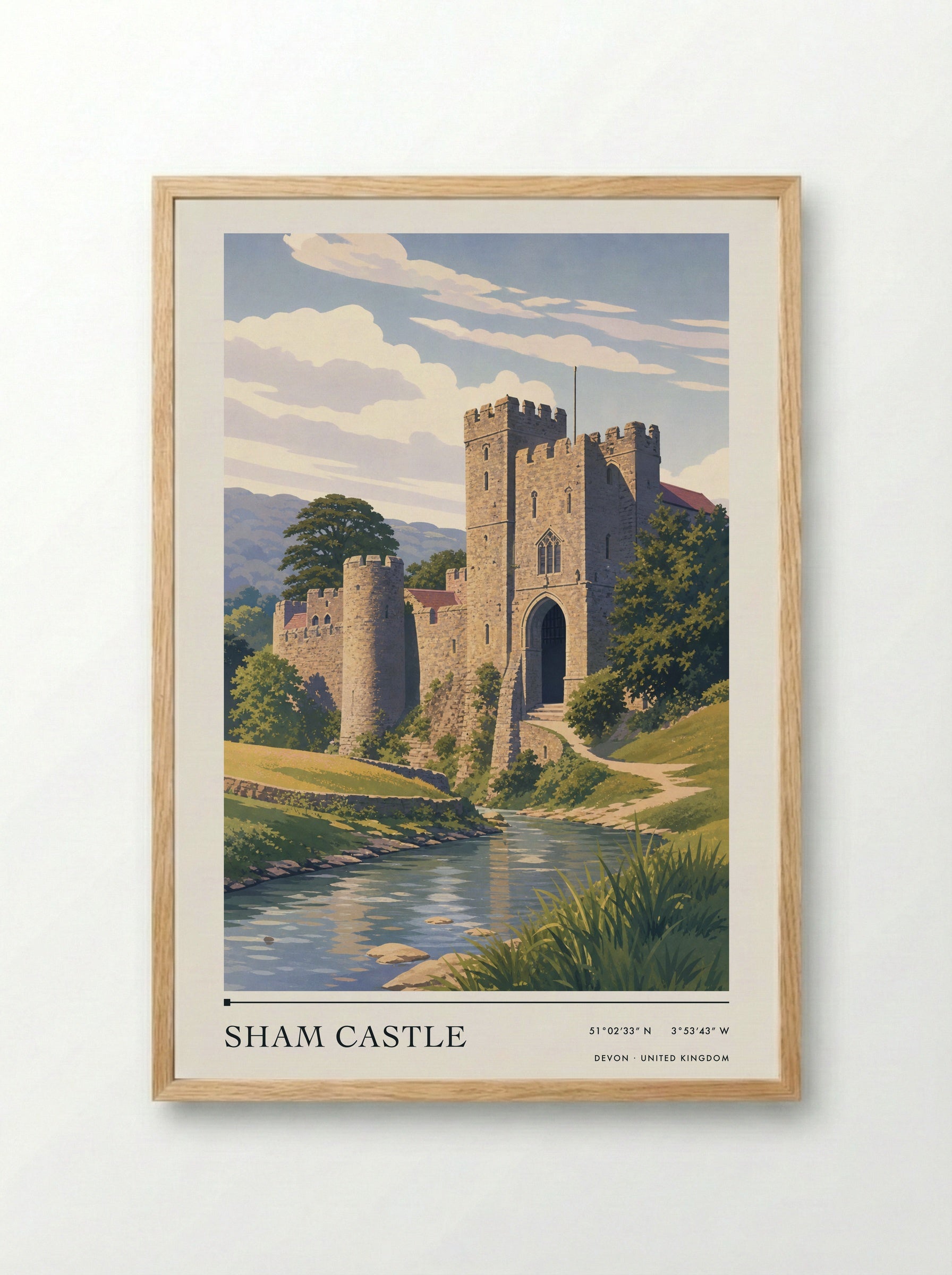 Sham Castle Devon United Kingdom Travel Poster - Framed Print Wood