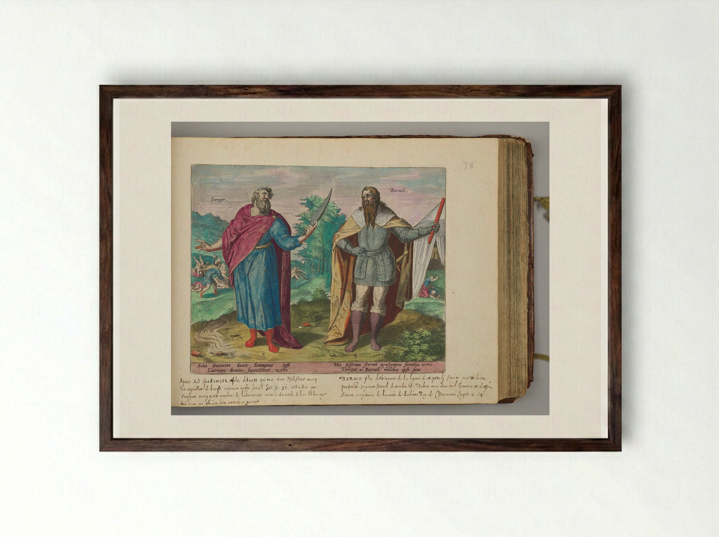 Shamgar and Barak - Hans Collaert the Elder - Framed Print Dark Wood