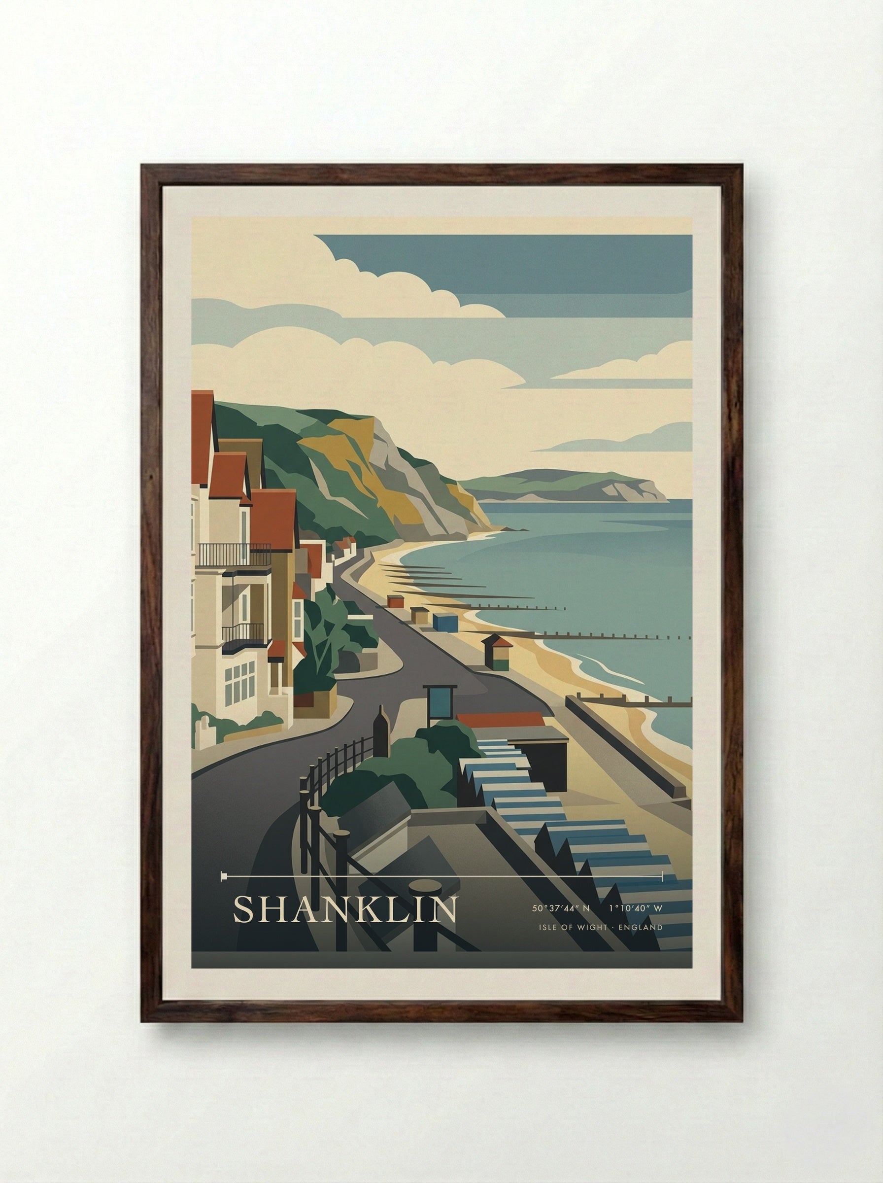 Shanklin Isle of Wight England Travel Poster - Framed Print Dark Wood