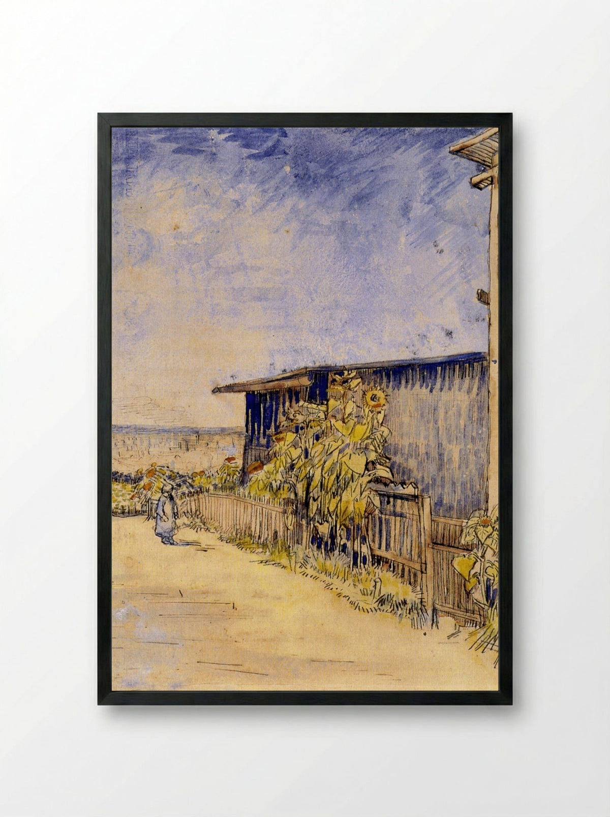 Shed with Sunflowers - Vincent van Gogh - Framed Print Black