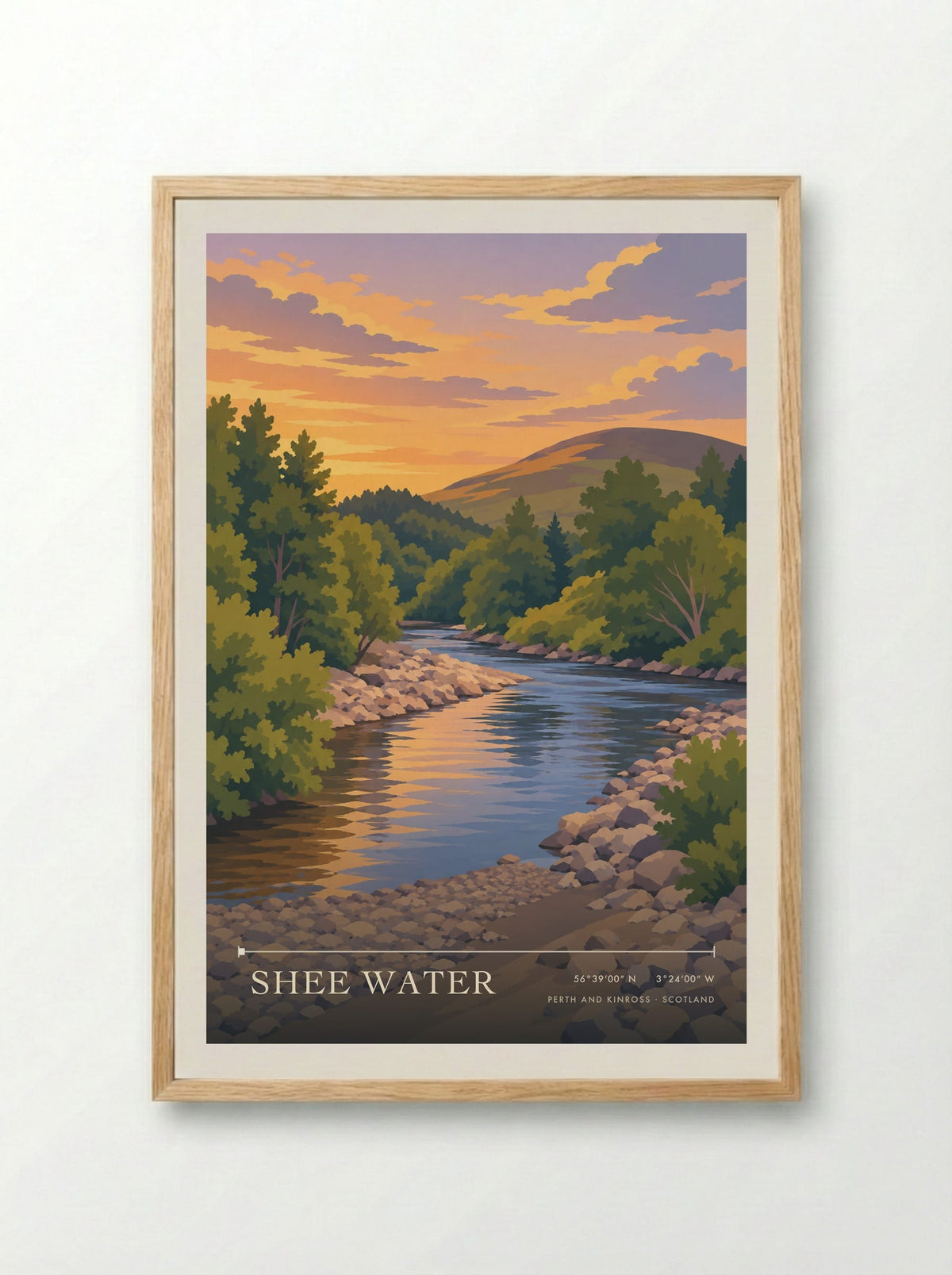 Shee Water, Perth and Kinross | Travel Poster - Framed Print Wood