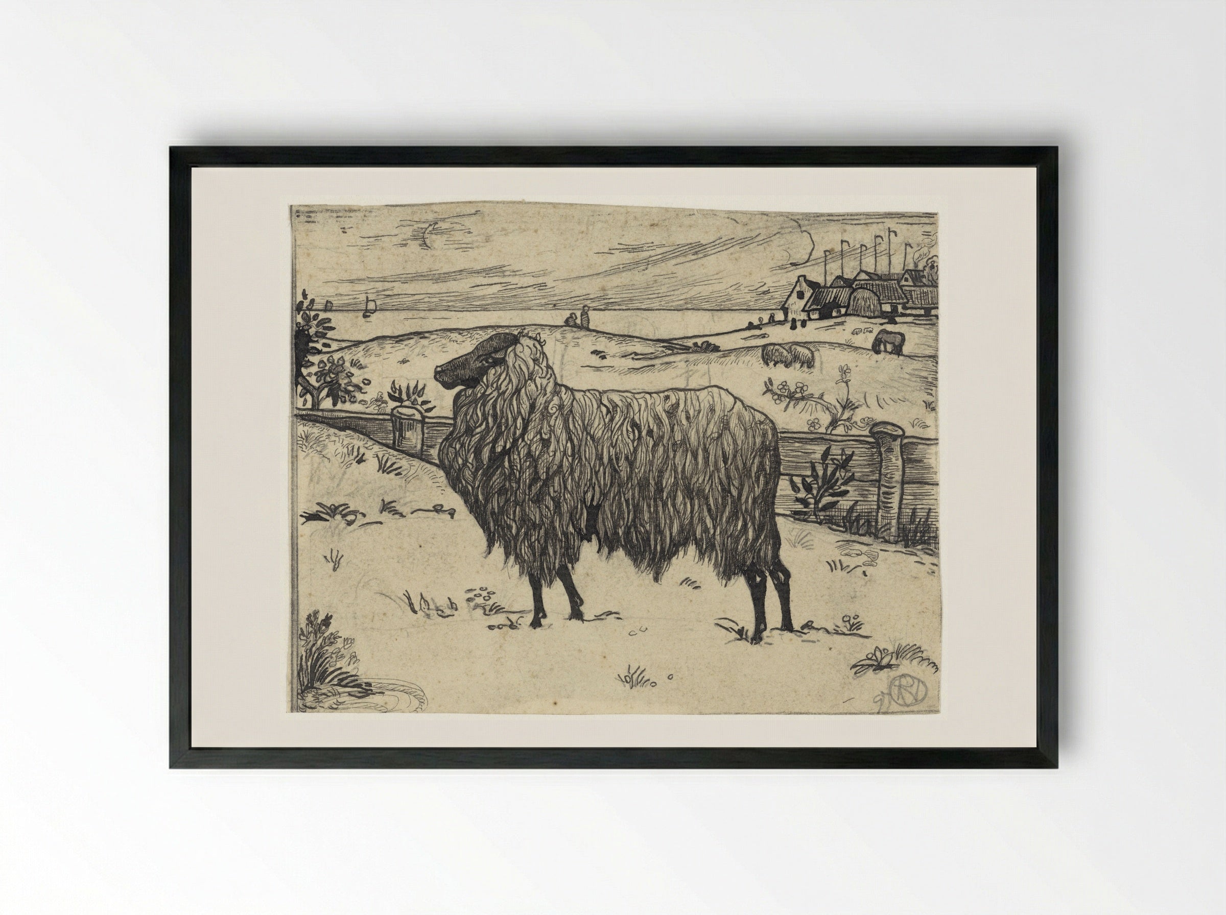 Sheep in a Coastal Setting - Richard Nicolaüs Roland Holst - Framed Print Black