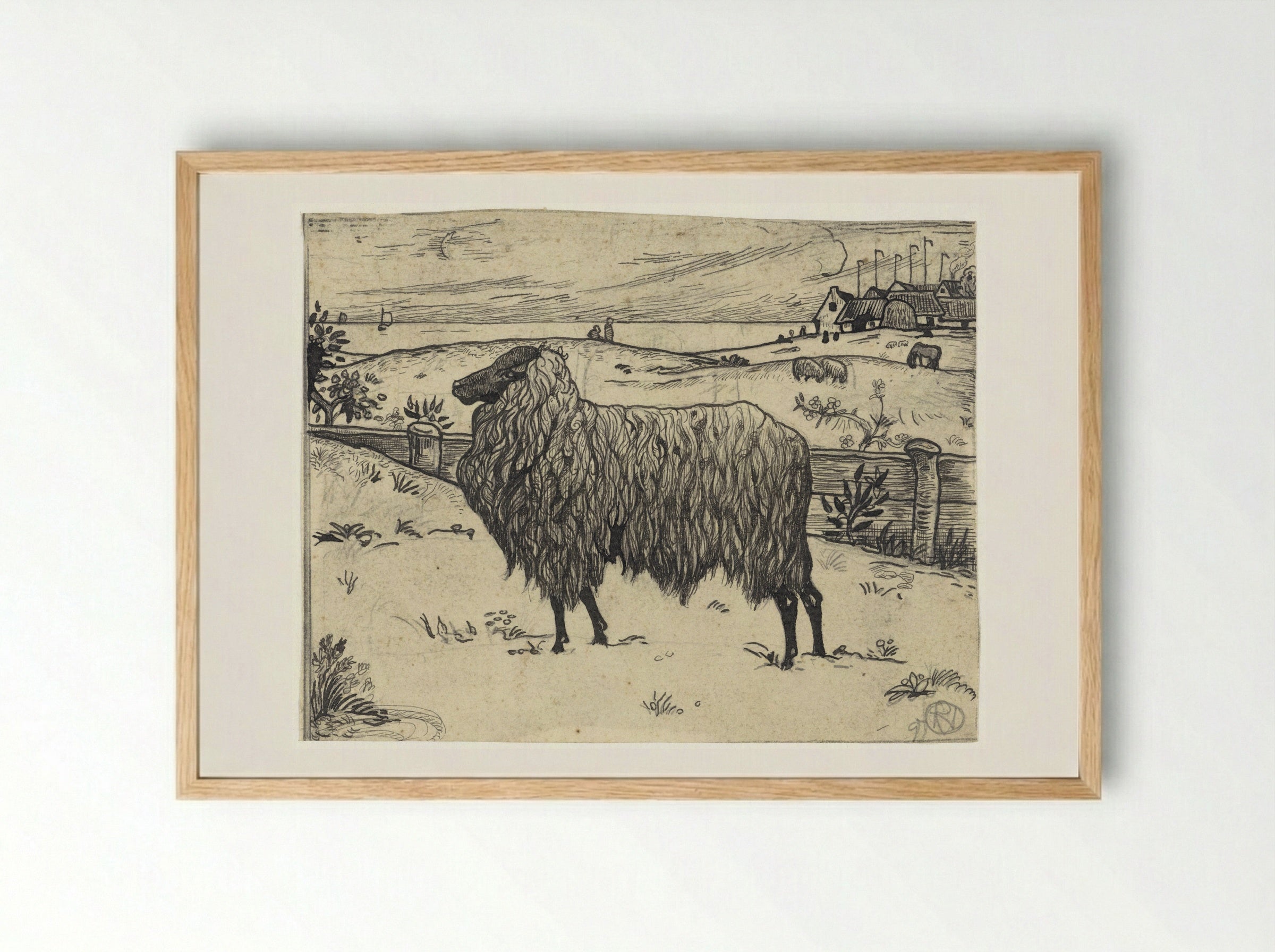 Sheep in a Coastal Setting - Richard Nicolaüs Roland Holst - Framed Print Wood