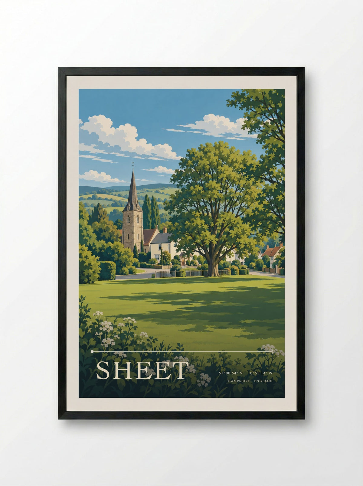 Sheet, Hampshire | Travel Poster - Framed Print Black