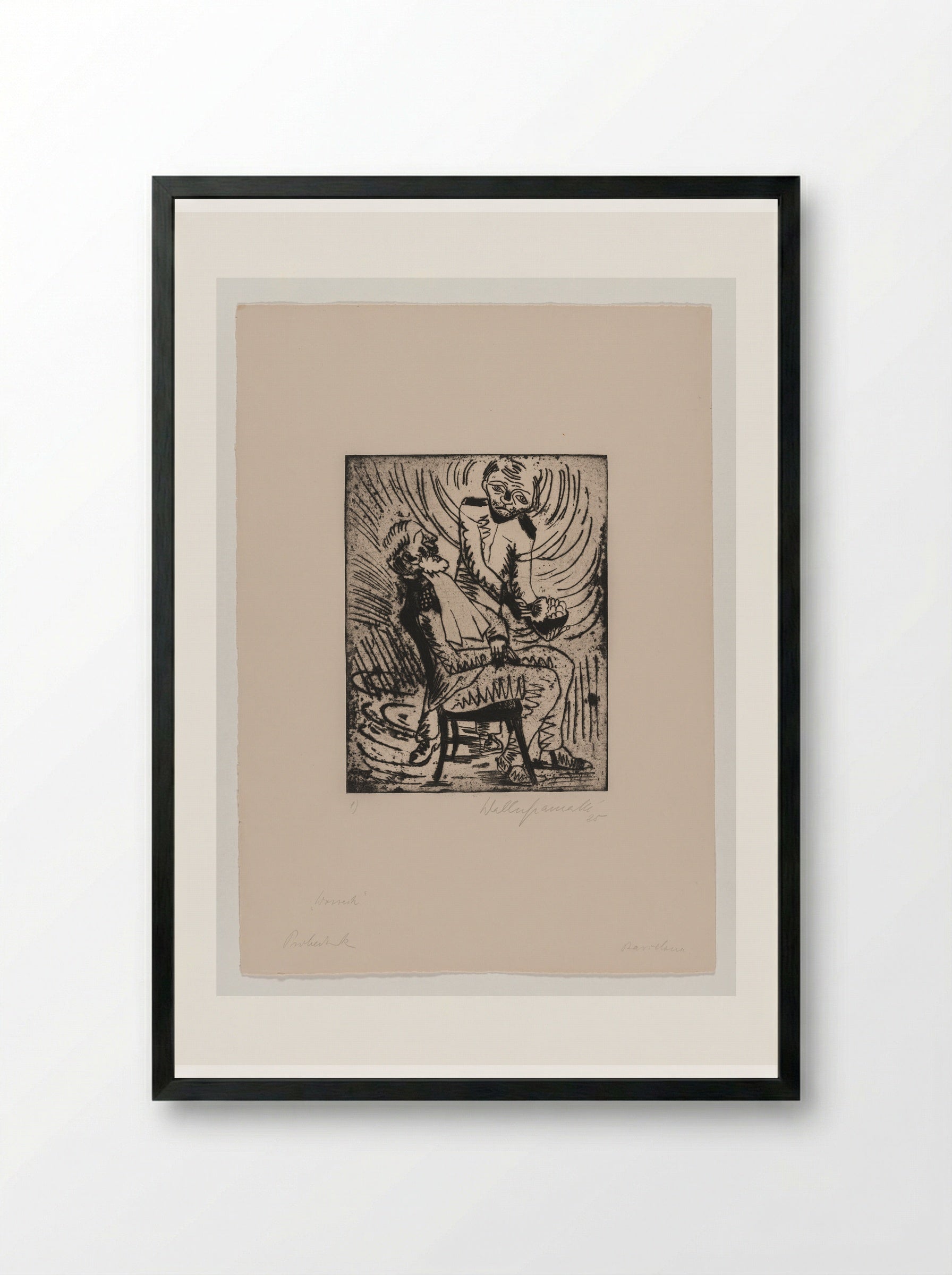 Sheet I, Wozzeck Shaves the Captain - Walter Gramatté - Framed Print Black