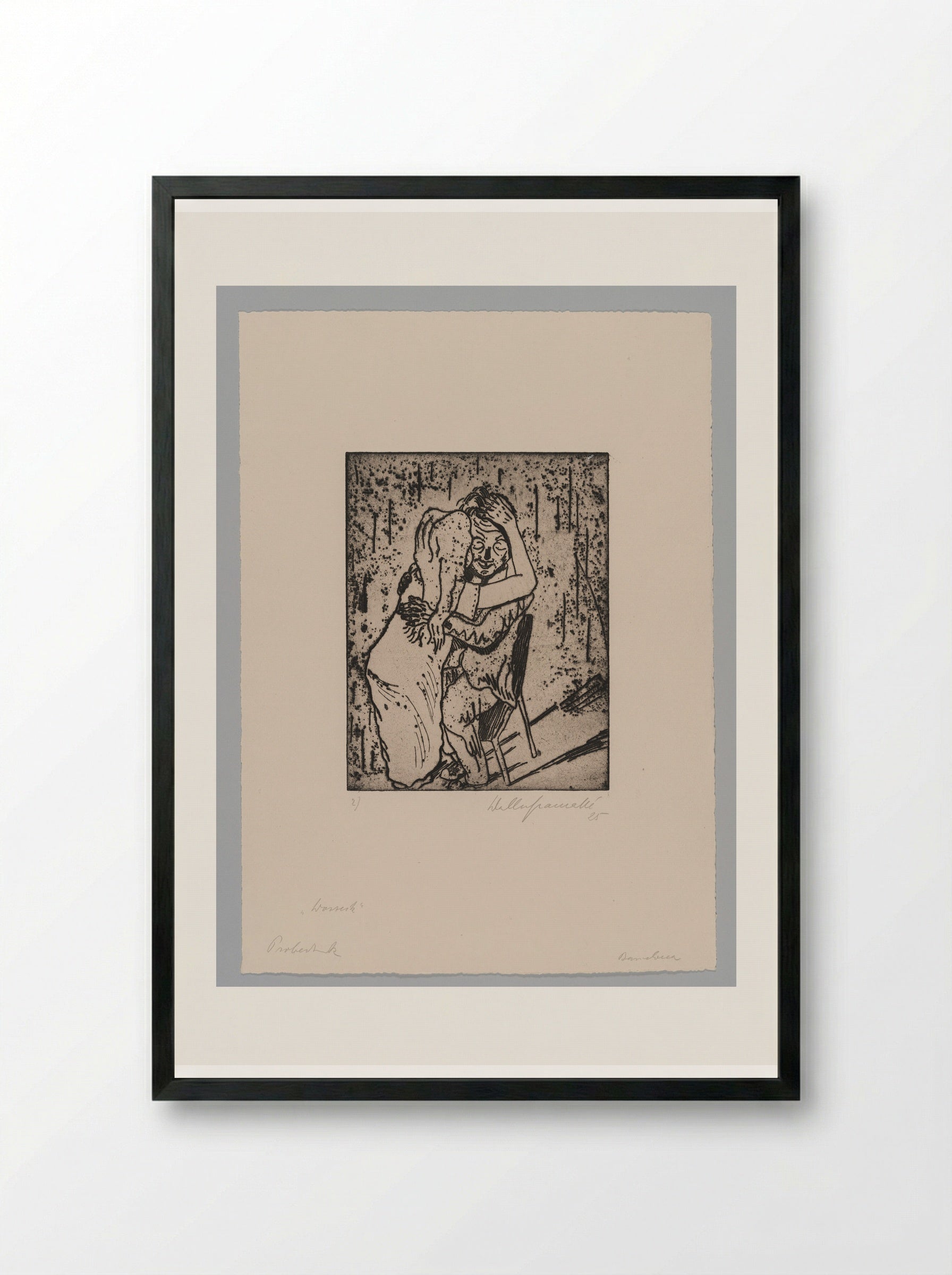 Sheet II, Mary Embraces Wozzeck - Walter Gramatté - Framed Print Black