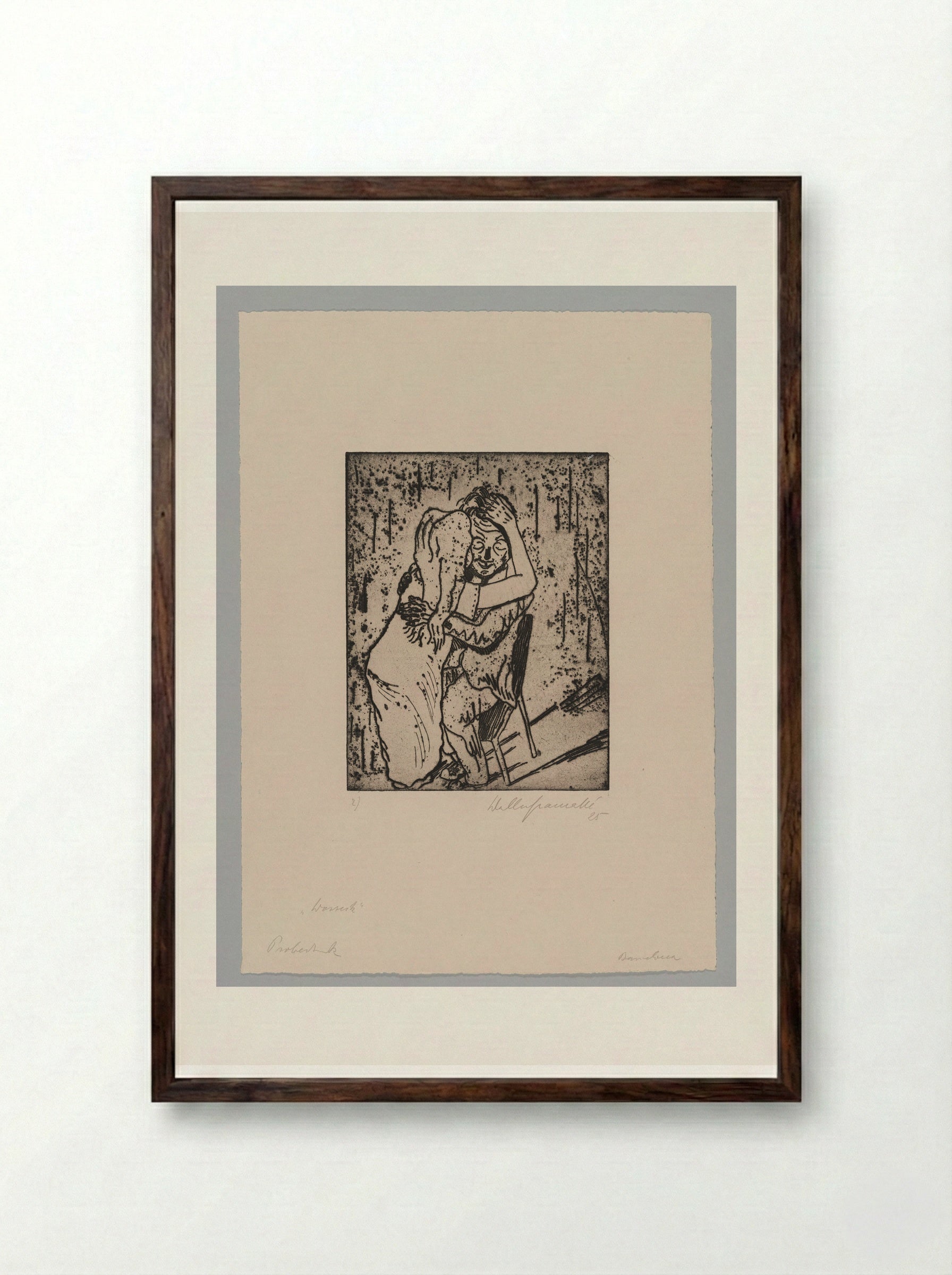 Sheet II, Mary Embraces Wozzeck - Walter Gramatté - Framed Print Dark Wood