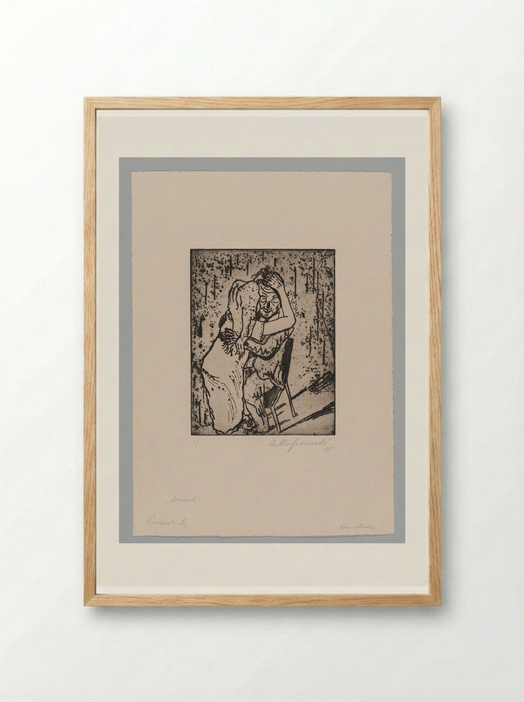 Sheet II, Mary Embraces Wozzeck - Walter Gramatté - Framed Print Wood