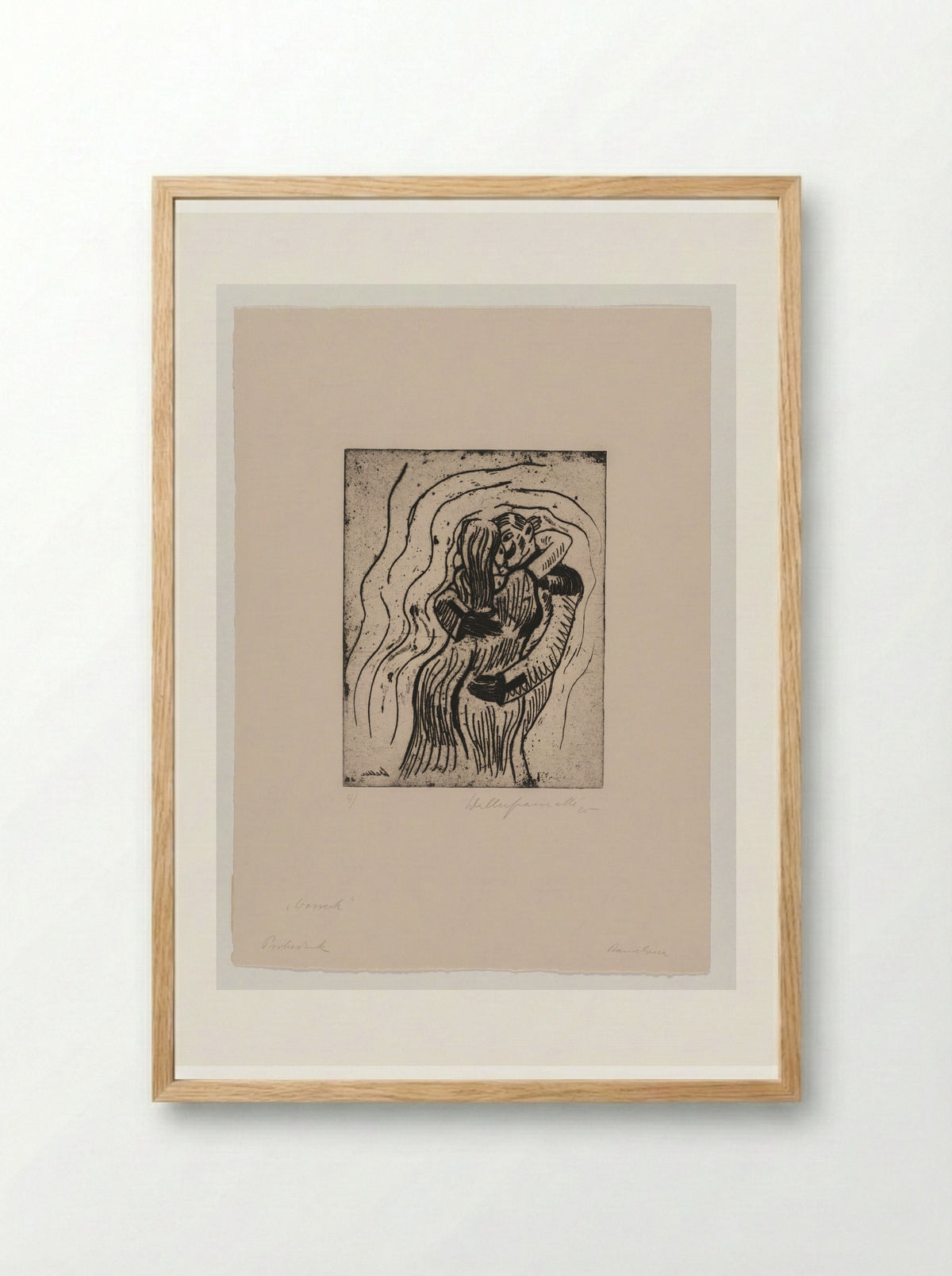 Sheet IV, Mary and the Drum Major Embrace - Walter Gramatté - Framed Print Wood
