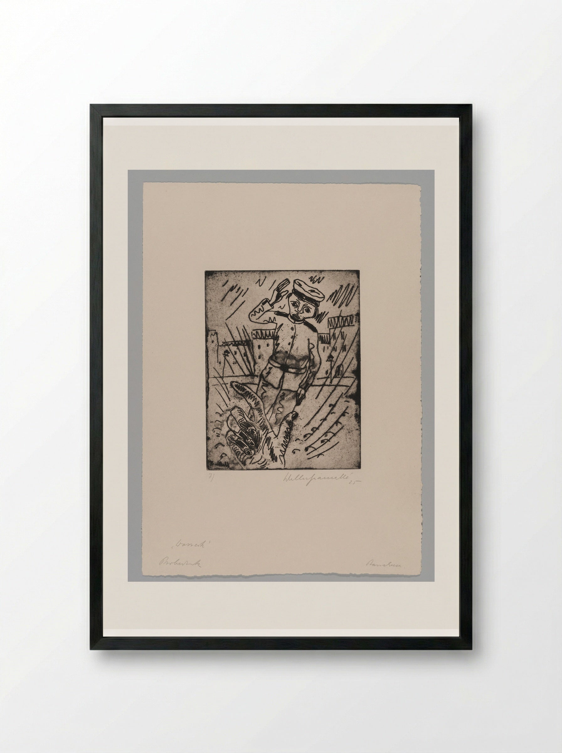 Sheet VII, Wozzeck in the Street, the Captain's Hand Beckons Him - Walter Gramatté - Framed Print Black