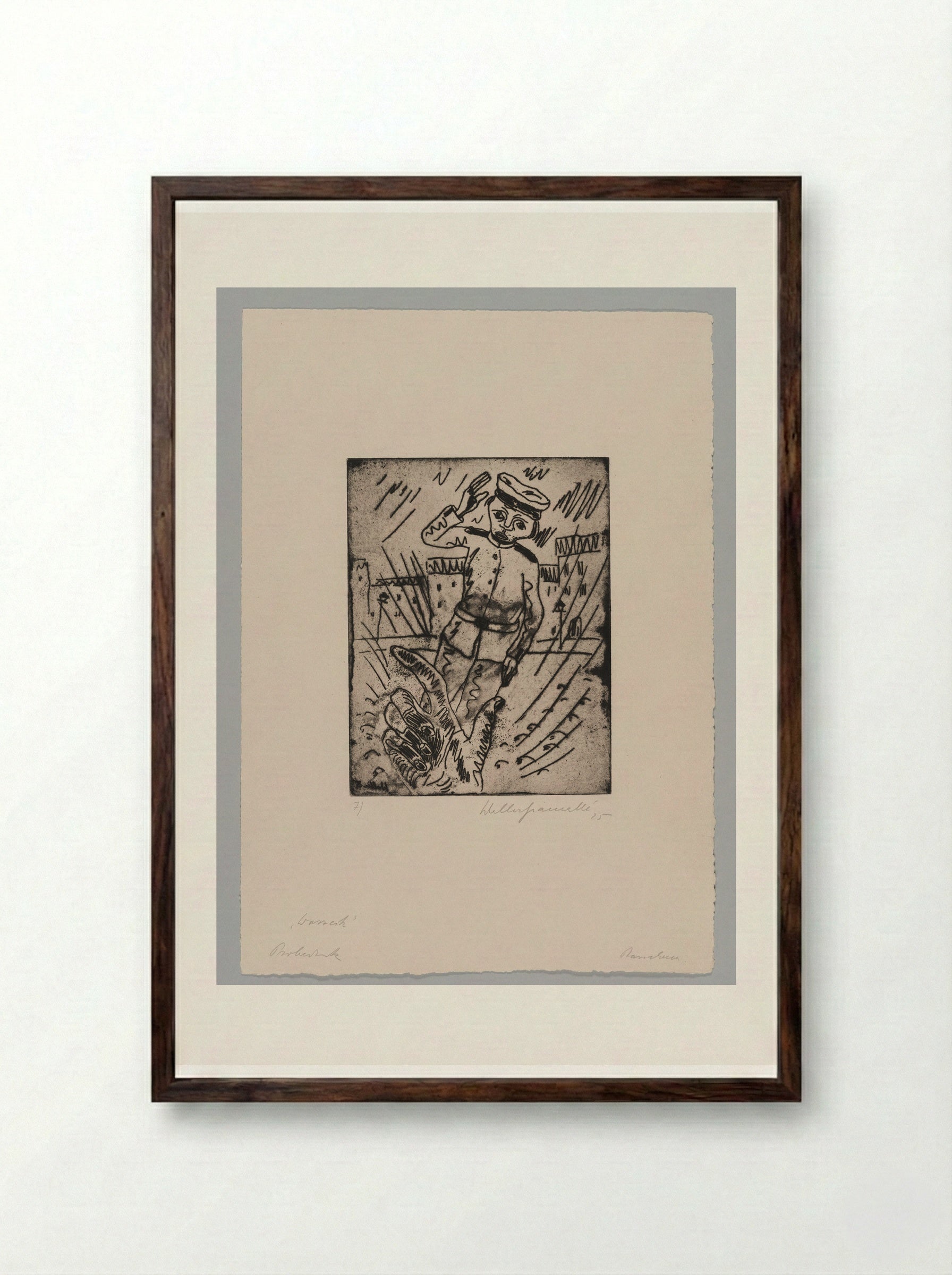 Sheet VII, Wozzeck in the Street, the Captain's Hand Beckons Him - Walter Gramatté - Framed Print Dark Wood
