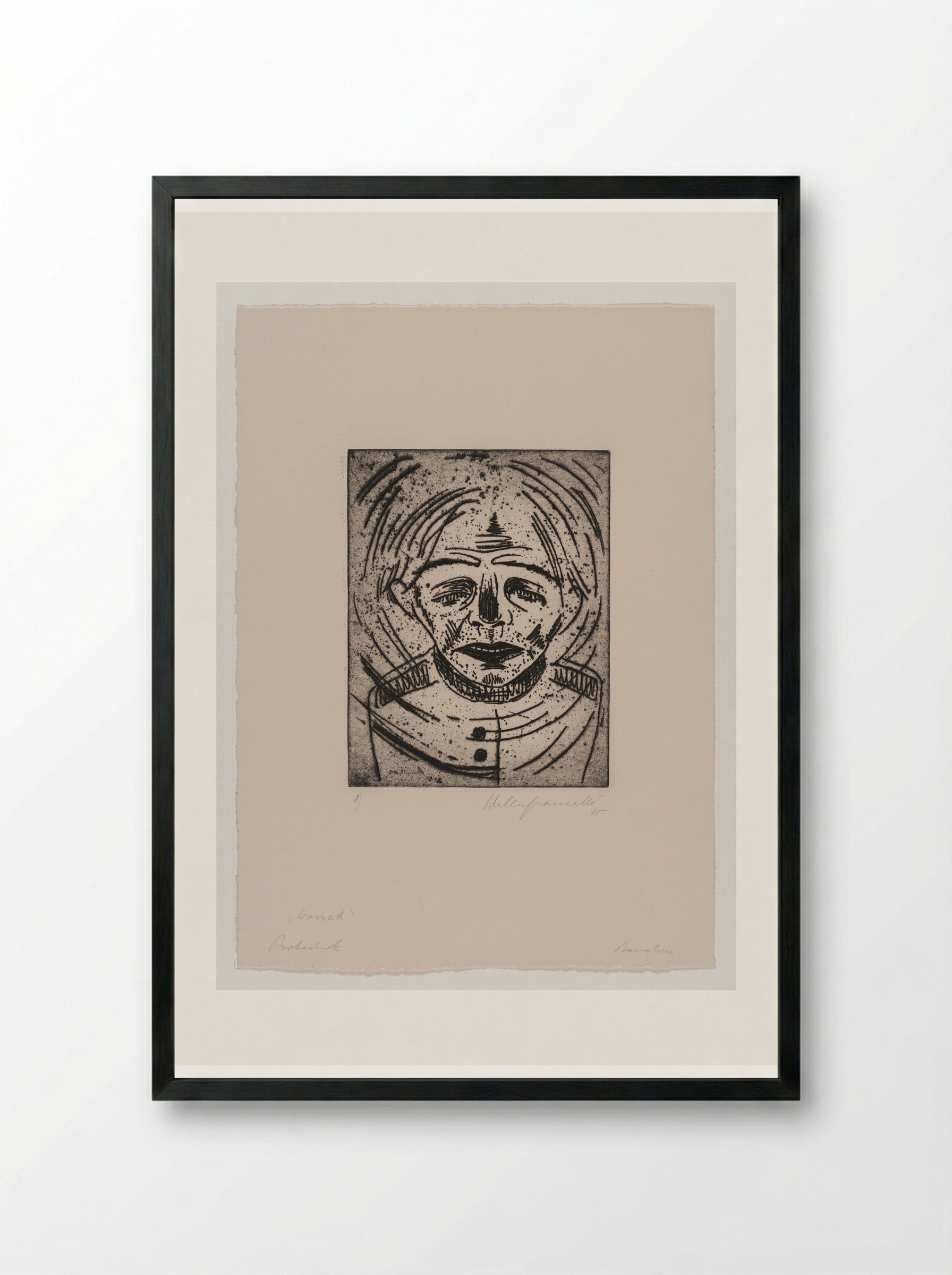 Sheet VIII, Large Head of Wozzeck, Completely Desperate - Walter Gramatté - Framed Print Black