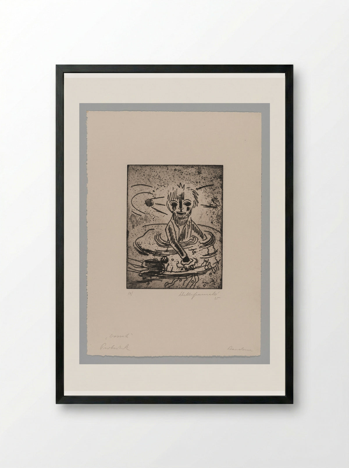 Sheet X, Wozzeck Goes into the Pond - Walter Gramatté - Framed Print Black