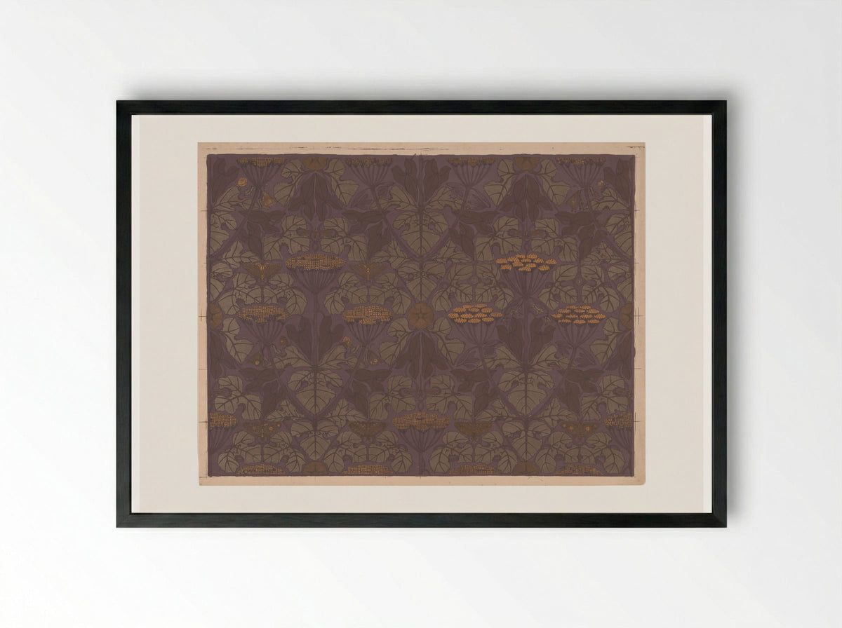 Sheet of Wallpaper with Umbellifers, Butterflies, and Dragonflies - Theo Nieuwenhuis - Framed Print Black
