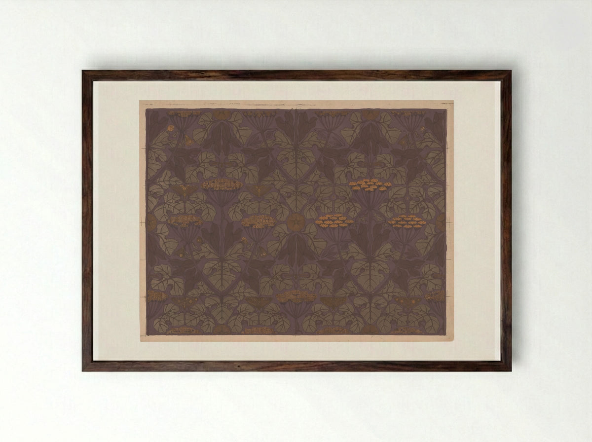 Sheet of Wallpaper with Umbellifers, Butterflies, and Dragonflies - Theo Nieuwenhuis - Framed Print Dark Wood