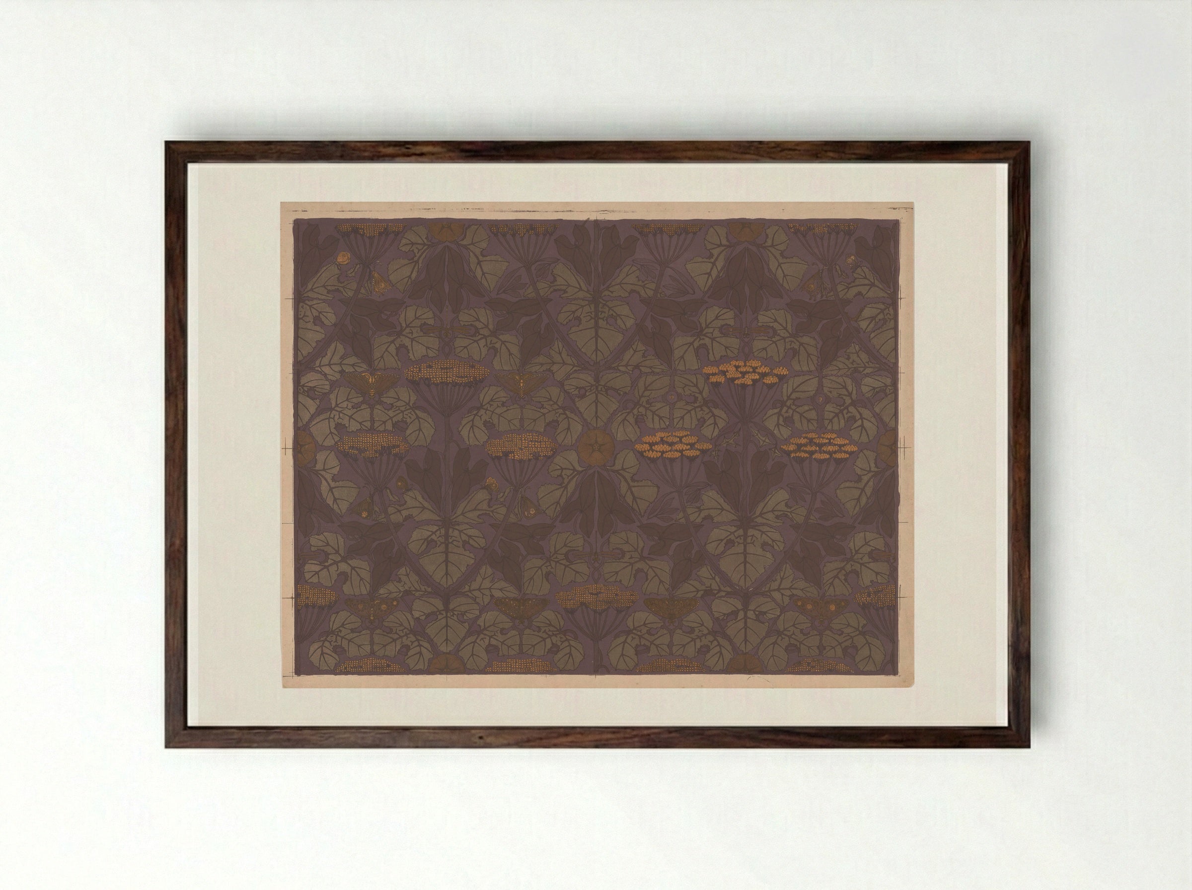 Sheet of Wallpaper with Umbellifers, Butterflies, and Dragonflies - Theo Nieuwenhuis - Framed Print Dark Wood
