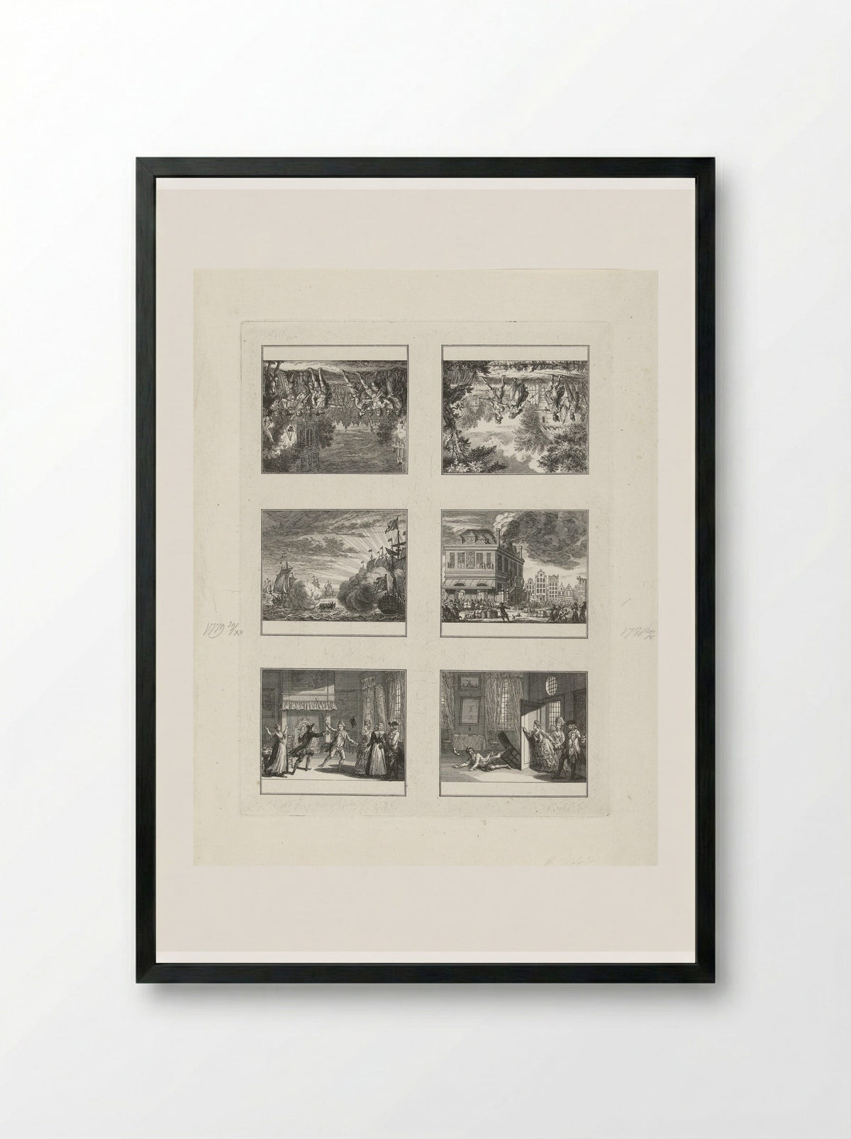 Sheet with Six Scenes - Cornelis Brouwer - Framed Print Black