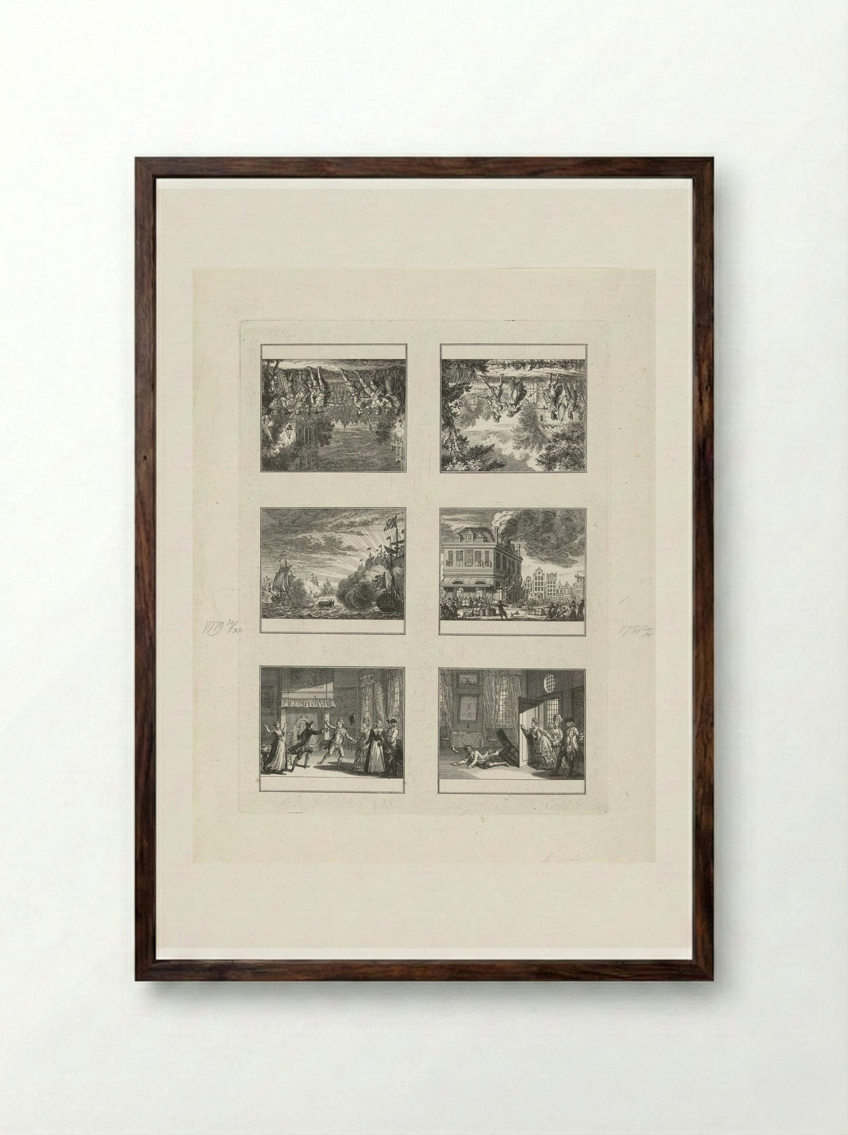 Sheet with Six Scenes - Cornelis Brouwer - Framed Print Dark Wood