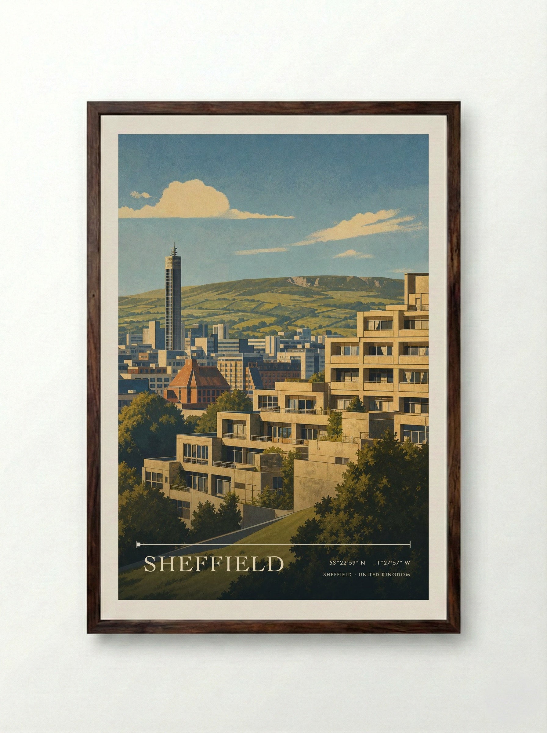Sheffield United Kingdom Travel Poster - Framed Print Dark Wood