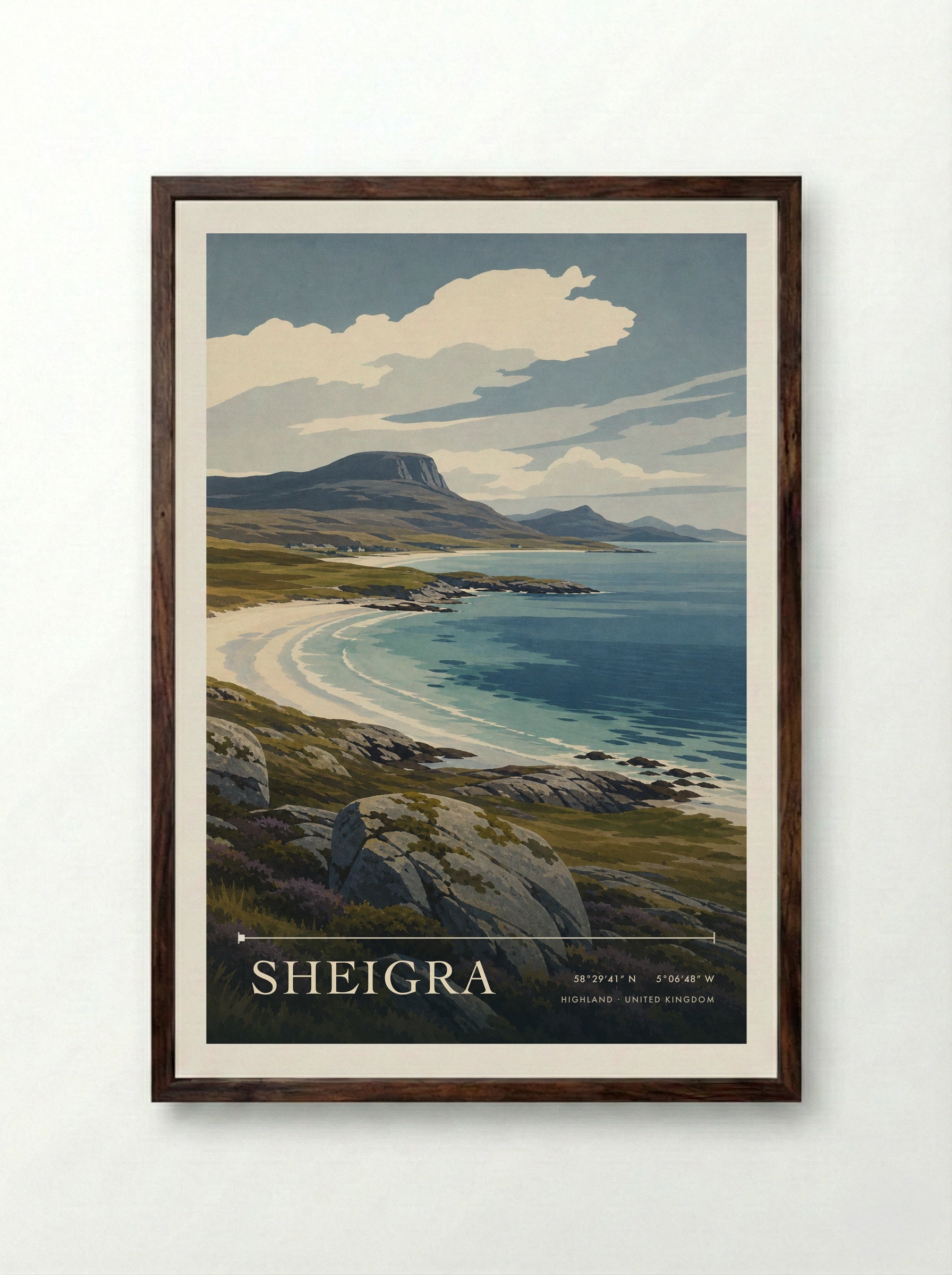 Sheigra Highland United Kingdom Travel Poster - Framed Print Dark Wood