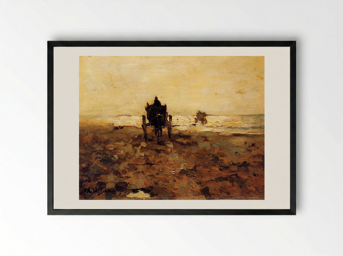 Shelf Carts on the Beach - Johan Hendrik Weissenbruch - Framed Print Black