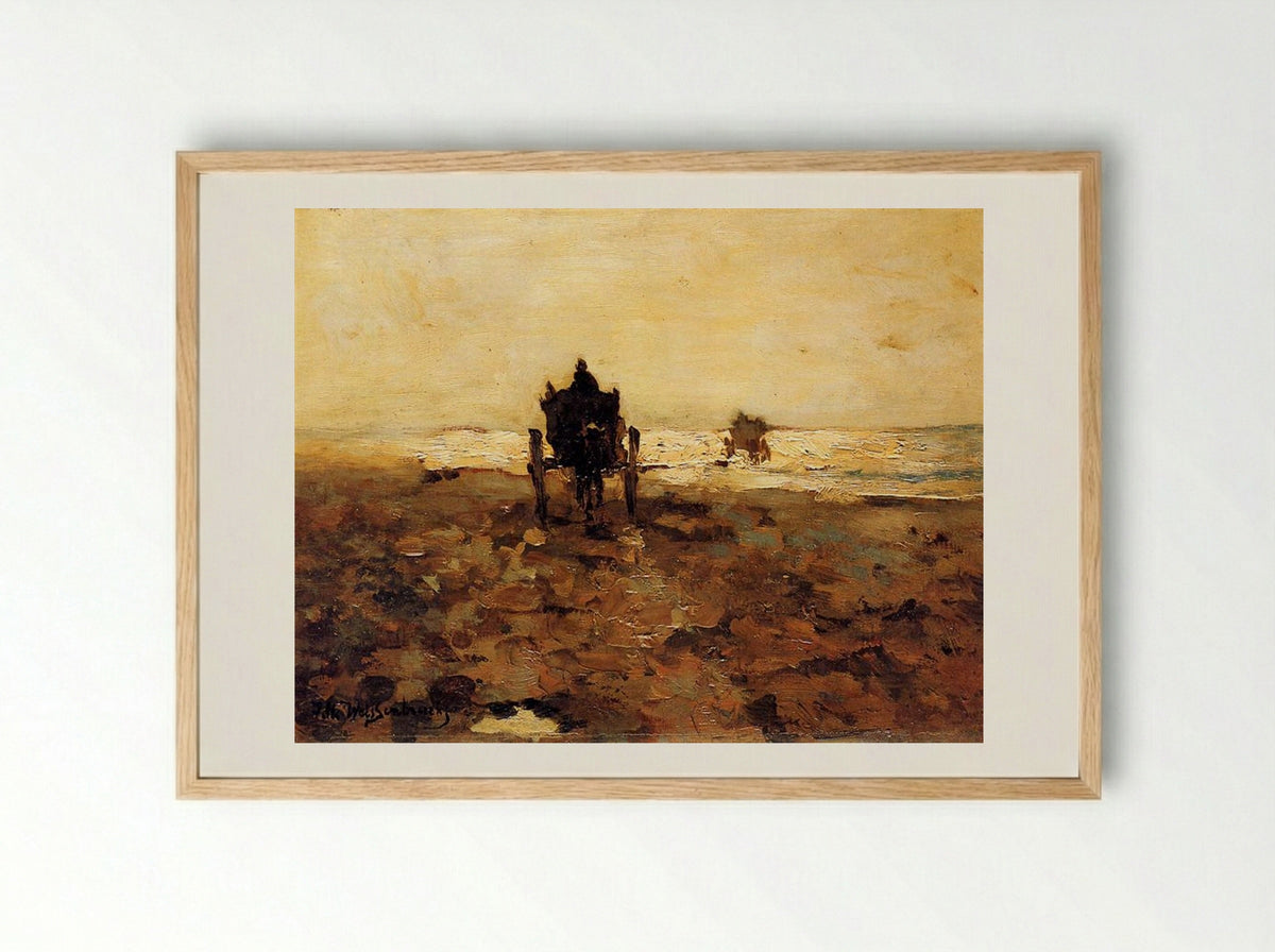 Shelf Carts on the Beach - Johan Hendrik Weissenbruch - Framed Print Wood