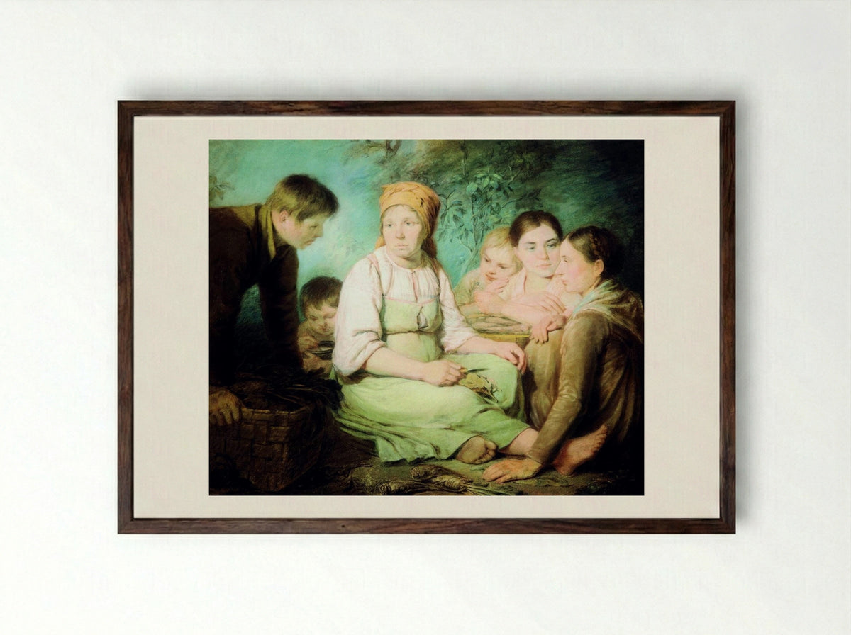 Shelling of Beet - Alexey Venetsianov - Framed Print Dark Wood