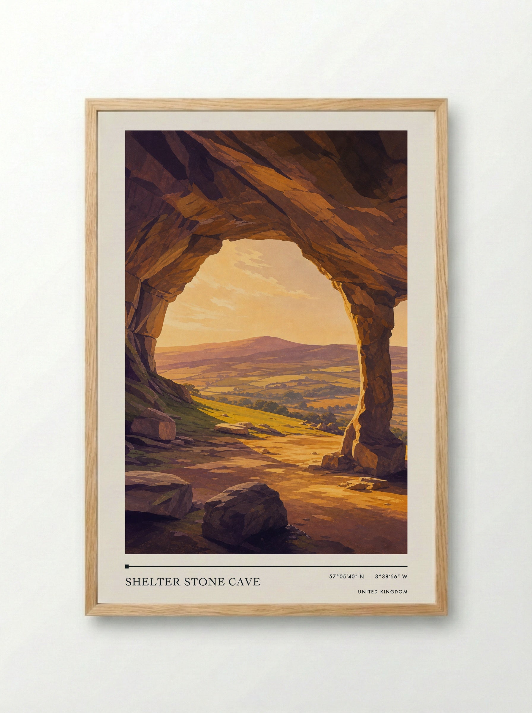 Shelter Stone Cave United Kingdom Travel Poster - Framed Print Wood