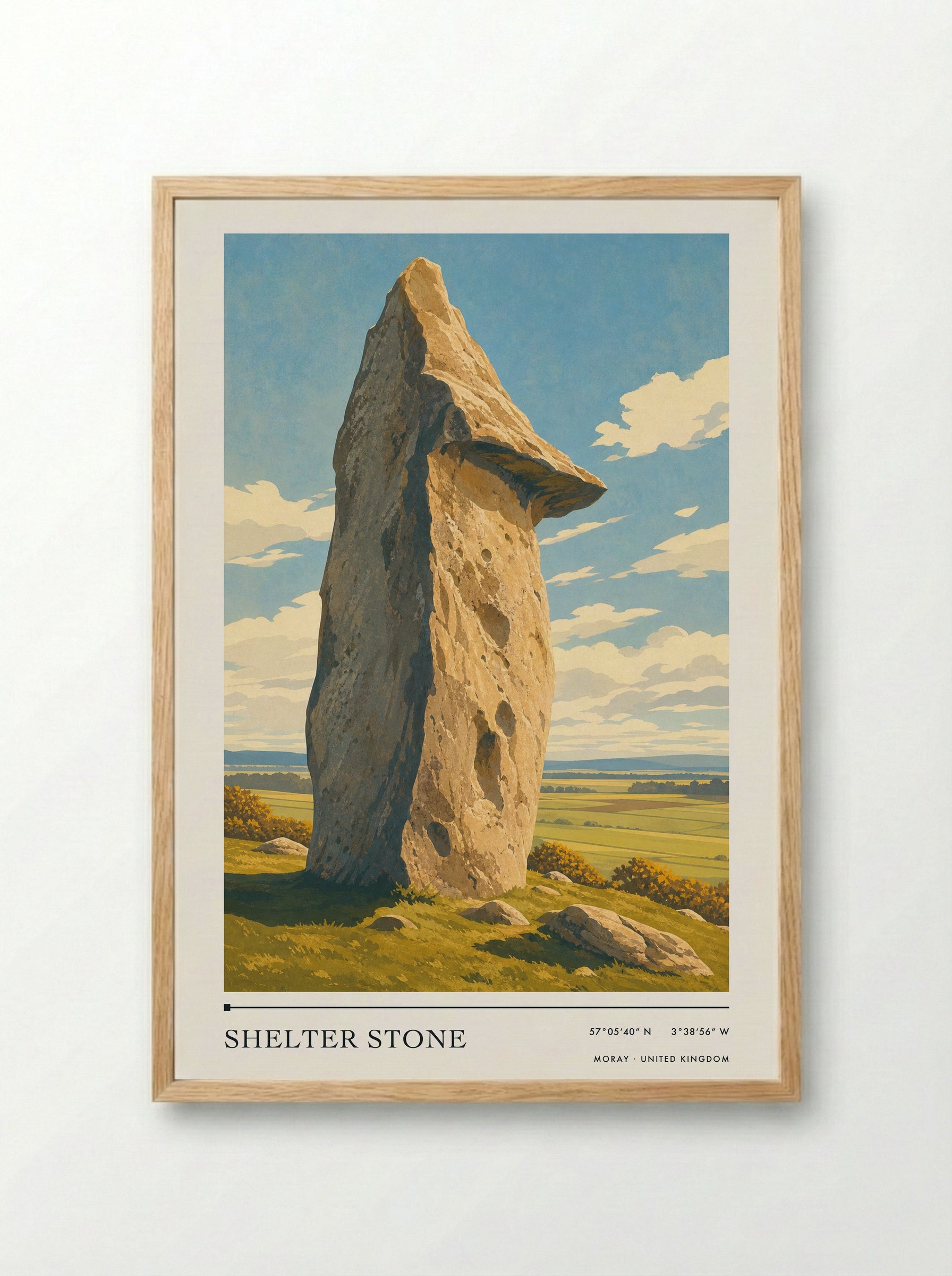 Shelter Stone Moray United Kingdom Travel Poster - Framed Print Wood
