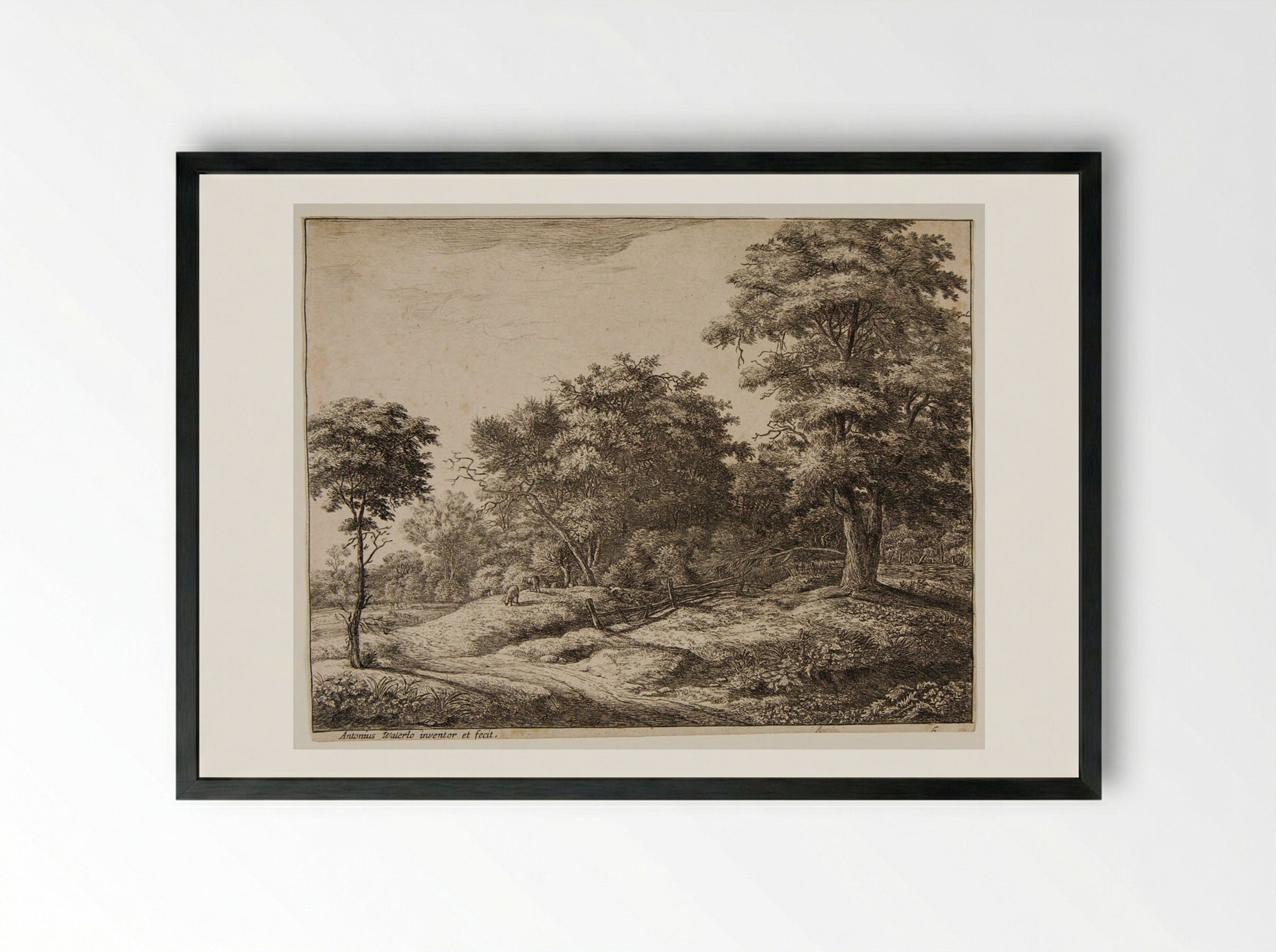 Shepherd Asleep on the Knoll - Anthonie Waterloo - Framed Print Black