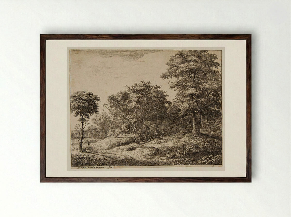 Shepherd Asleep on the Knoll - Anthonie Waterloo - Framed Print Dark Wood