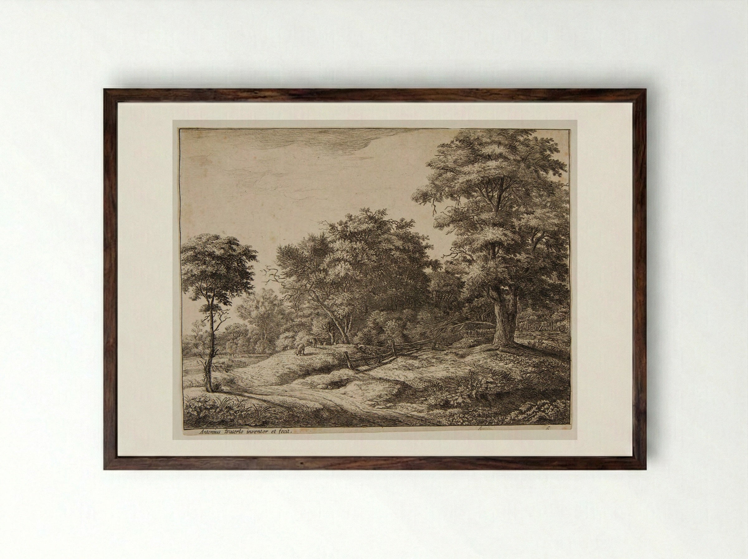 Shepherd Asleep on the Knoll - Anthonie Waterloo - Framed Print Dark Wood