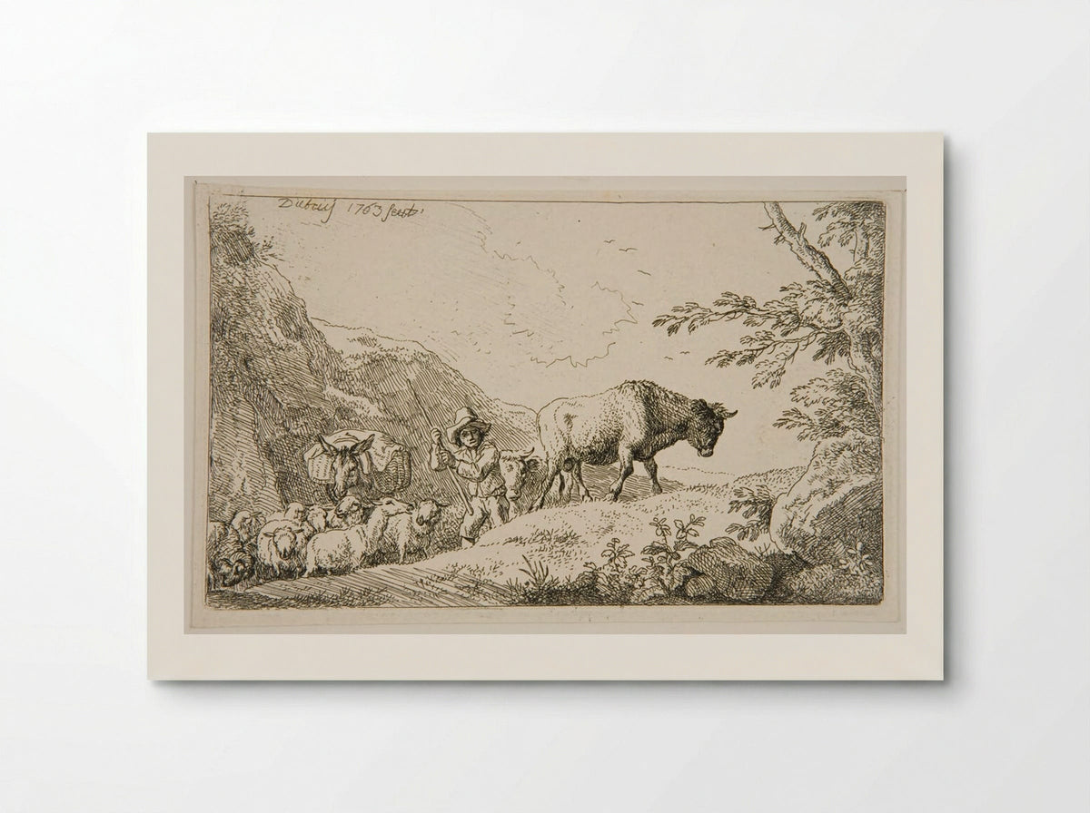 Shepherd and Flock Climbing a Mountain - Christian Wilhelm Ernst Dietrich - Poster