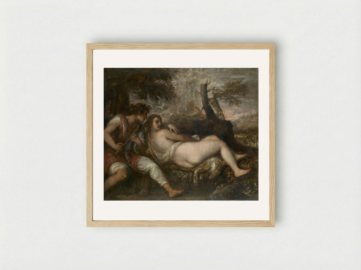 Shepherd and Nymph - Titian - Framed Print Wood