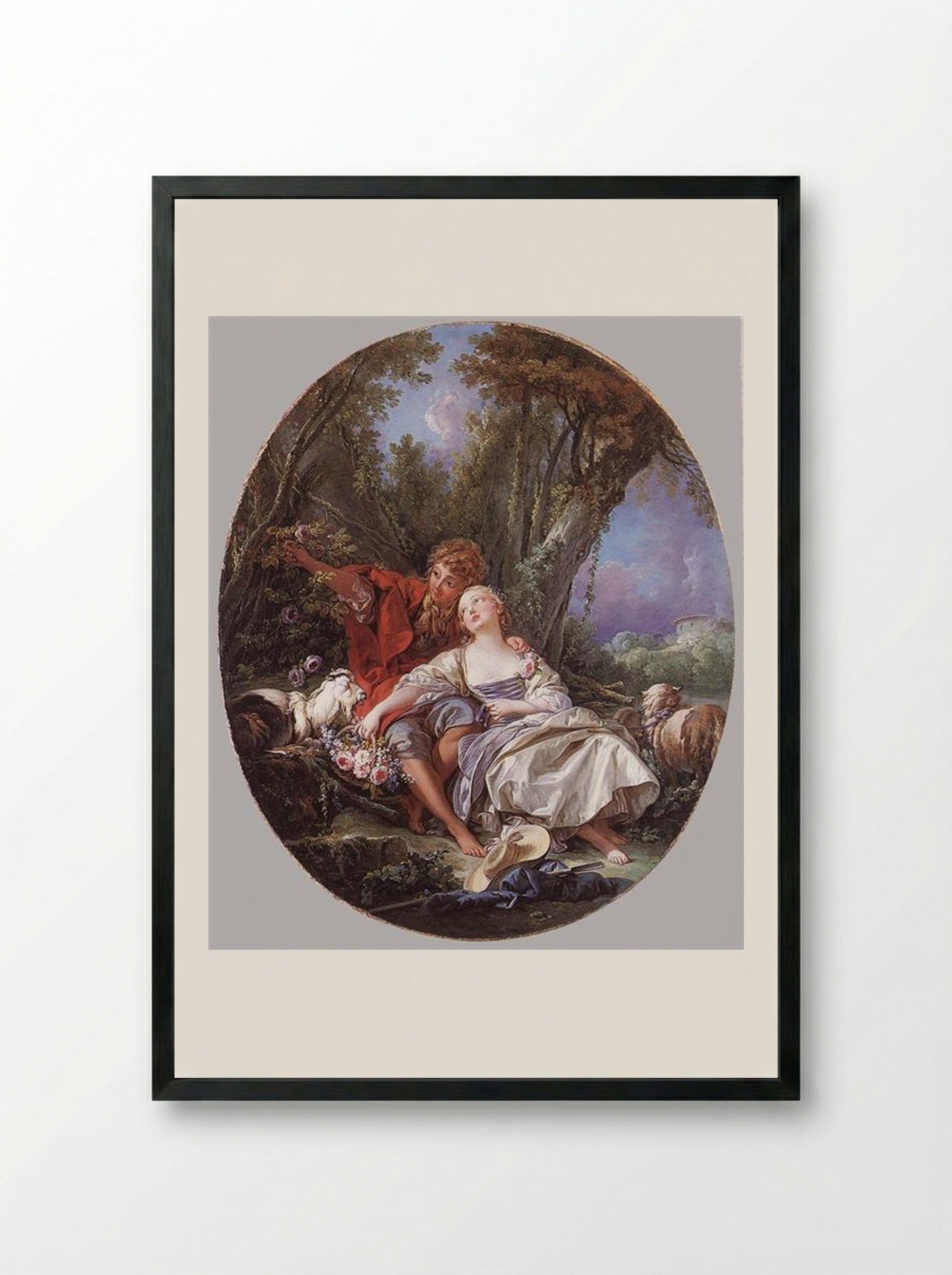 Shepherd and Shepherdess Reposing - François Boucher - Framed Print Black