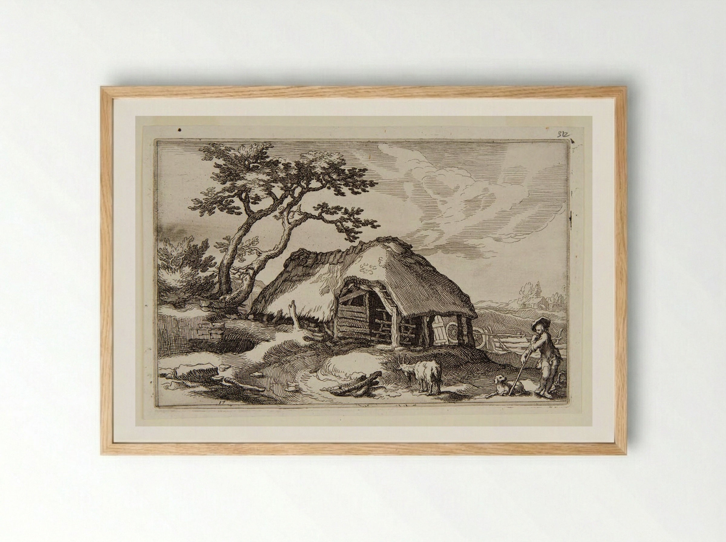 Shepherd and a Dog near a Farmhouse - Boetius Adamsz. Bolswert - Framed Print Wood